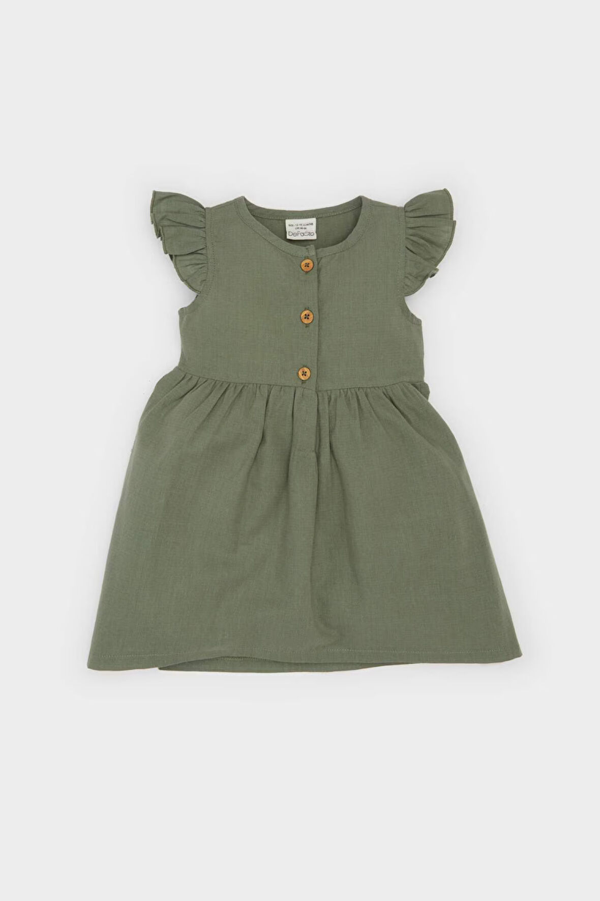 Kız Bebek Basic Düz Kısa Kollu Flamlı Poplin Elbise