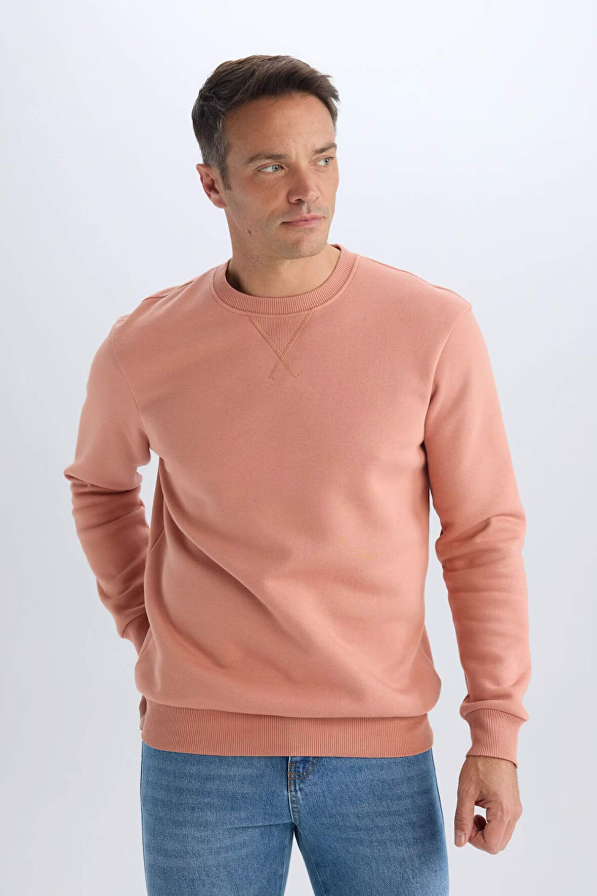 Regular Fit Bisiklet Yaka Basic Düz Kalın Sweatshirt