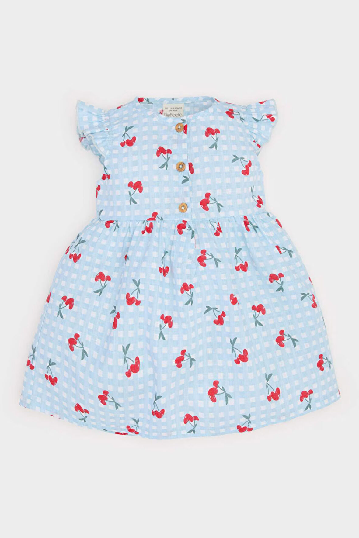 Kız Bebek Desenli Kısa Kollu Flamlı Poplin Elbise