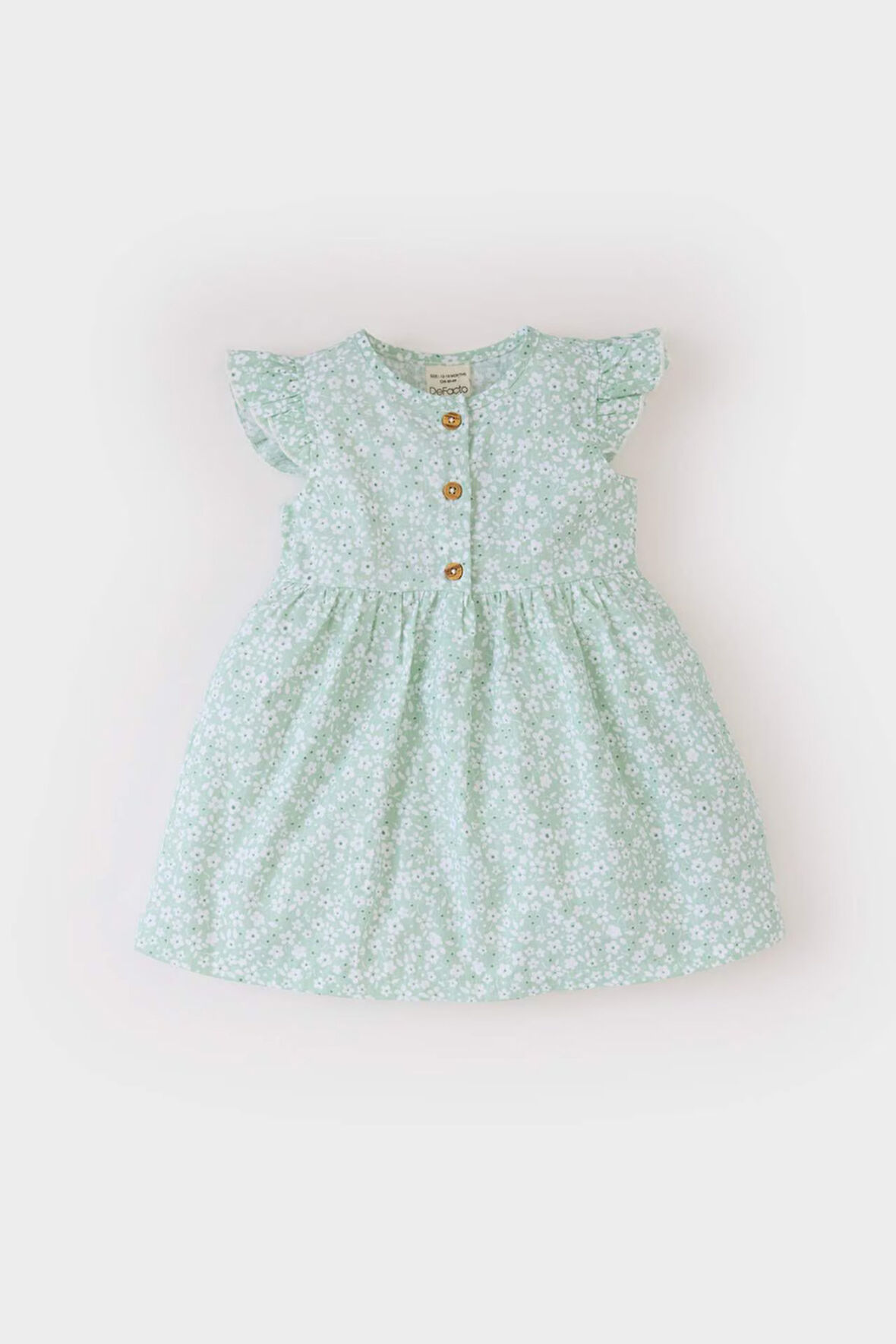 DeFacto Kız Bebek Desenli Kısa Kollu Flamlı Poplin Yazlık Elbise E0645A525SMGN1132