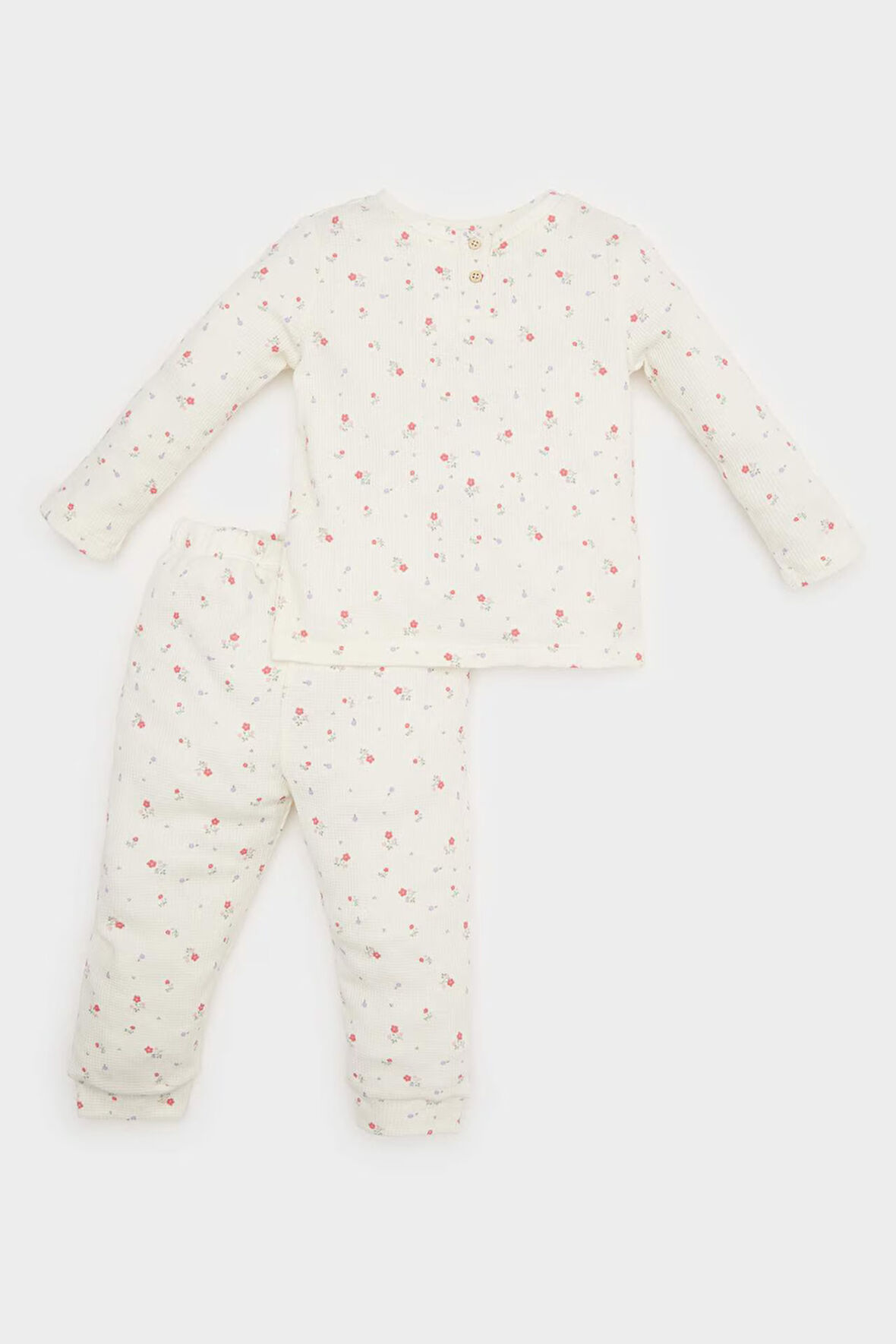 DeFacto Kız Bebek Çiçekli Waffle Pijama Takımı Uzun Kollu Üst Beli Lastikli Uzun Alt E0762A525SPWT47