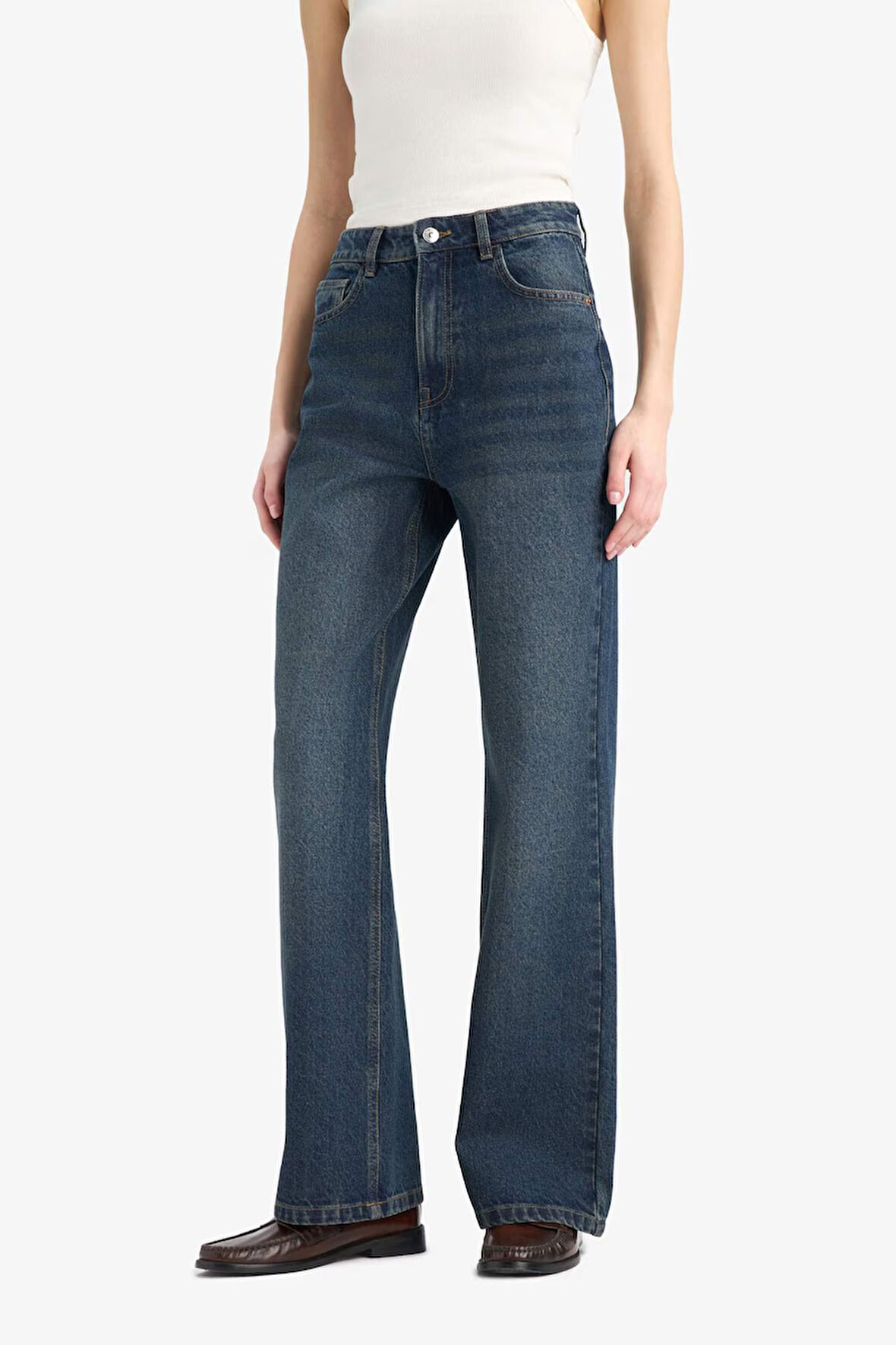 90's Wide Leg Yüksek Bel Düz Paça Uzun Jean Pantolon