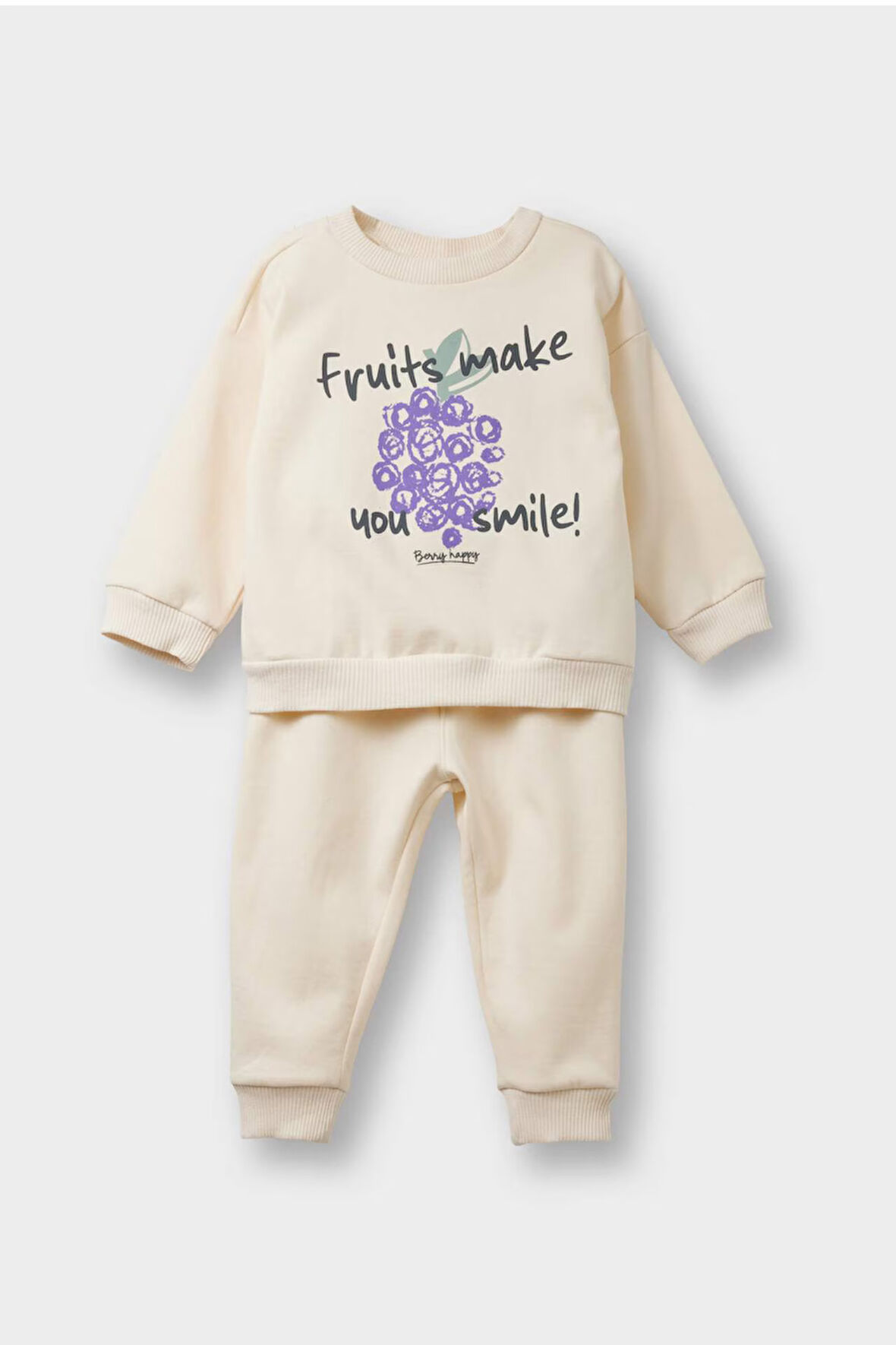 Kız Bebek 2'li Takım İçi Yumuşak Tüylü Baskılı Sweatshirt Eşofman Altı