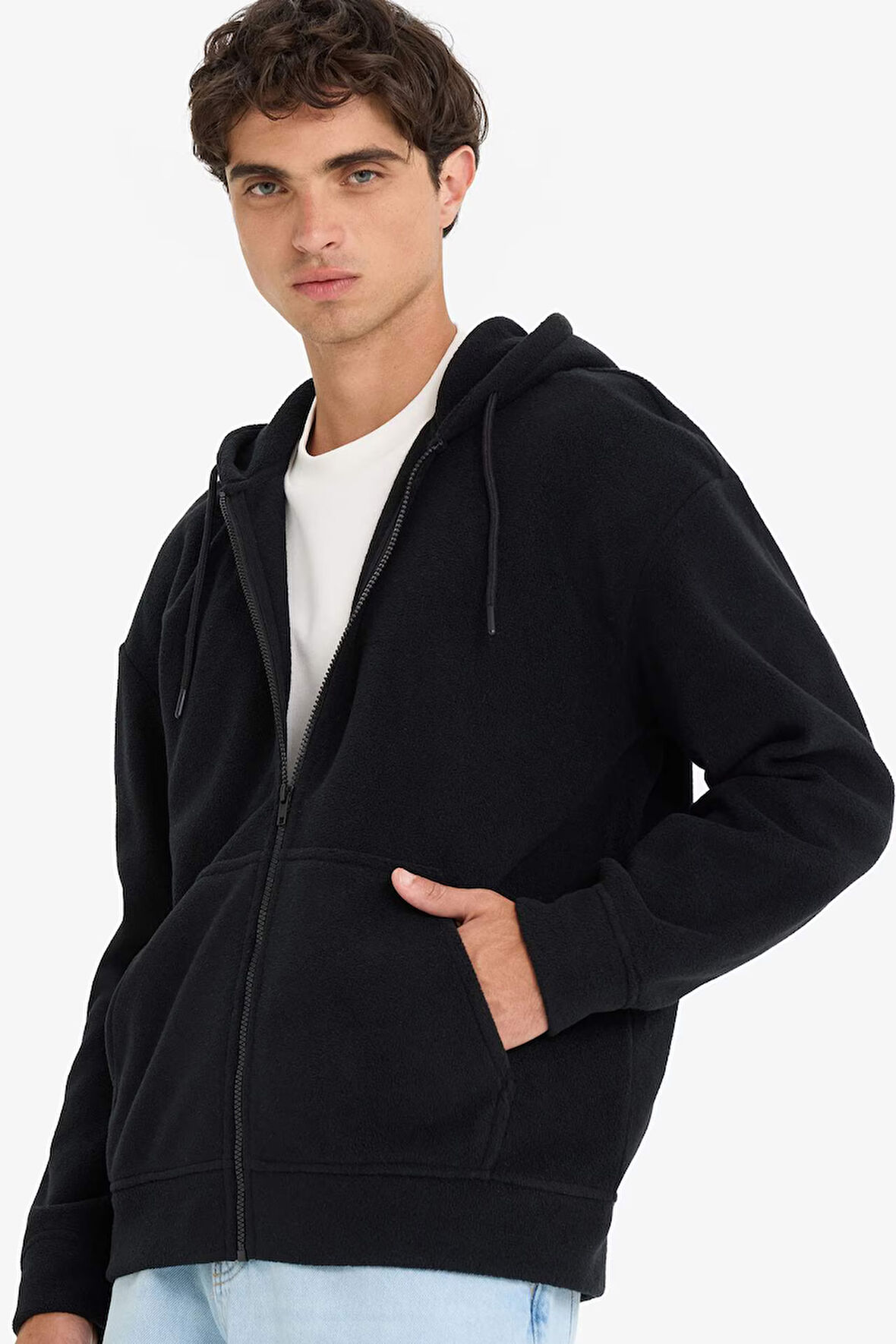 Boxy Fit Kapüşonlu Fermuarlı Polar Sweatshirt