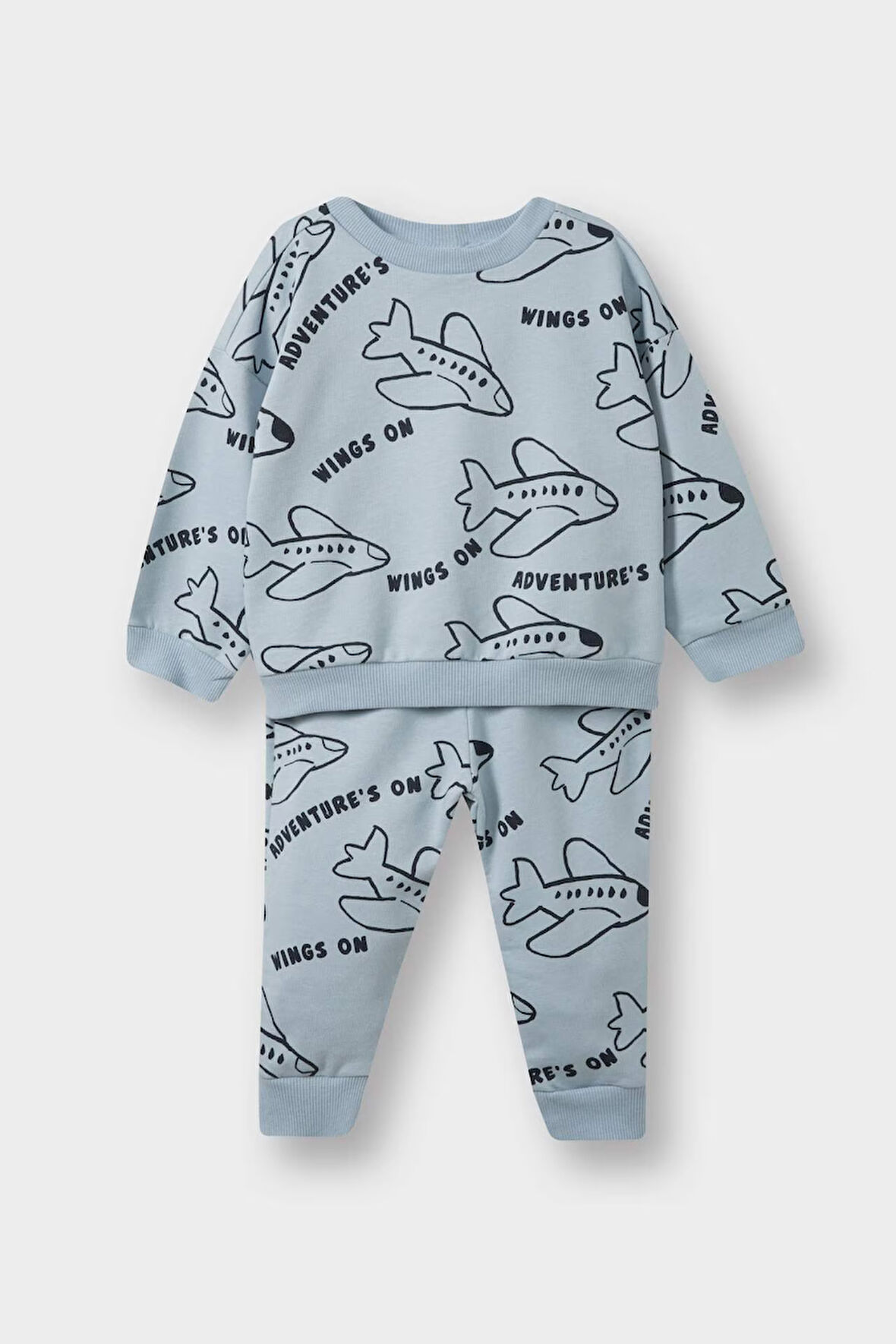 Erkek Bebek Baskılı Sweatshirt Kumaşı 2'li Takım