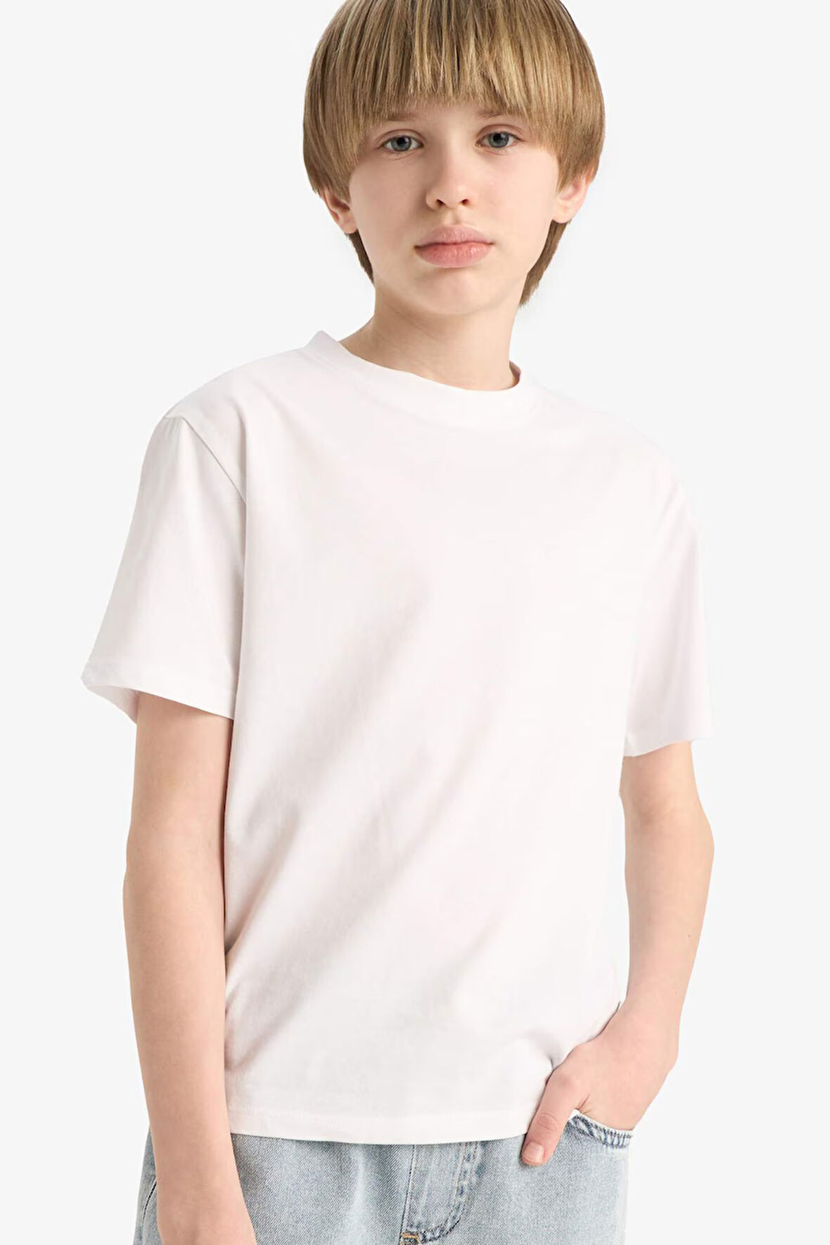 Erkek Çocuk Bisiklet Yaka Basic Düz Kısa Kollu Tişört