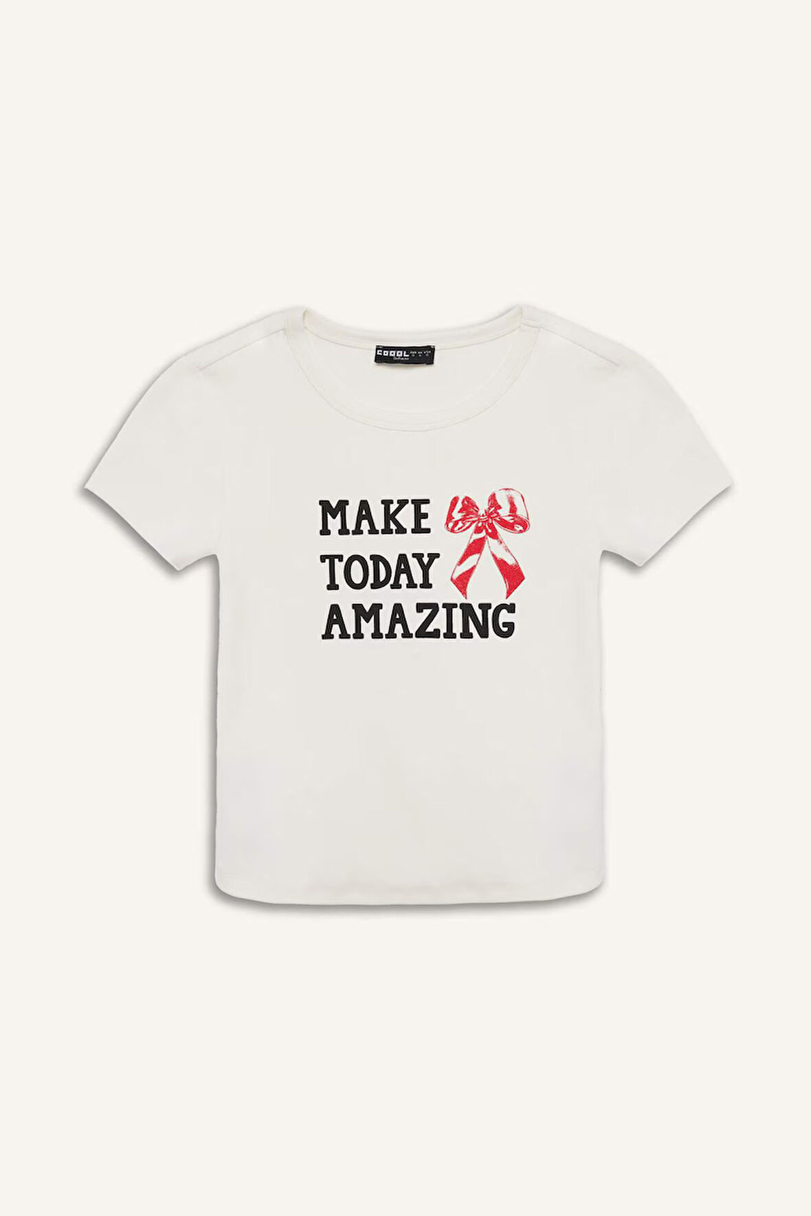 DeFacto Coool Fitted Bisiklet Yaka Baskılı Ribana Kısa Kollu Tişört E7988AX25SPWT32