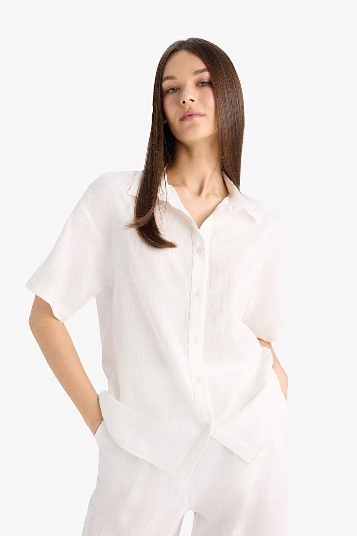 Oversize Geniş Kalıp Basic Düz Kısa Kollu Gömlek