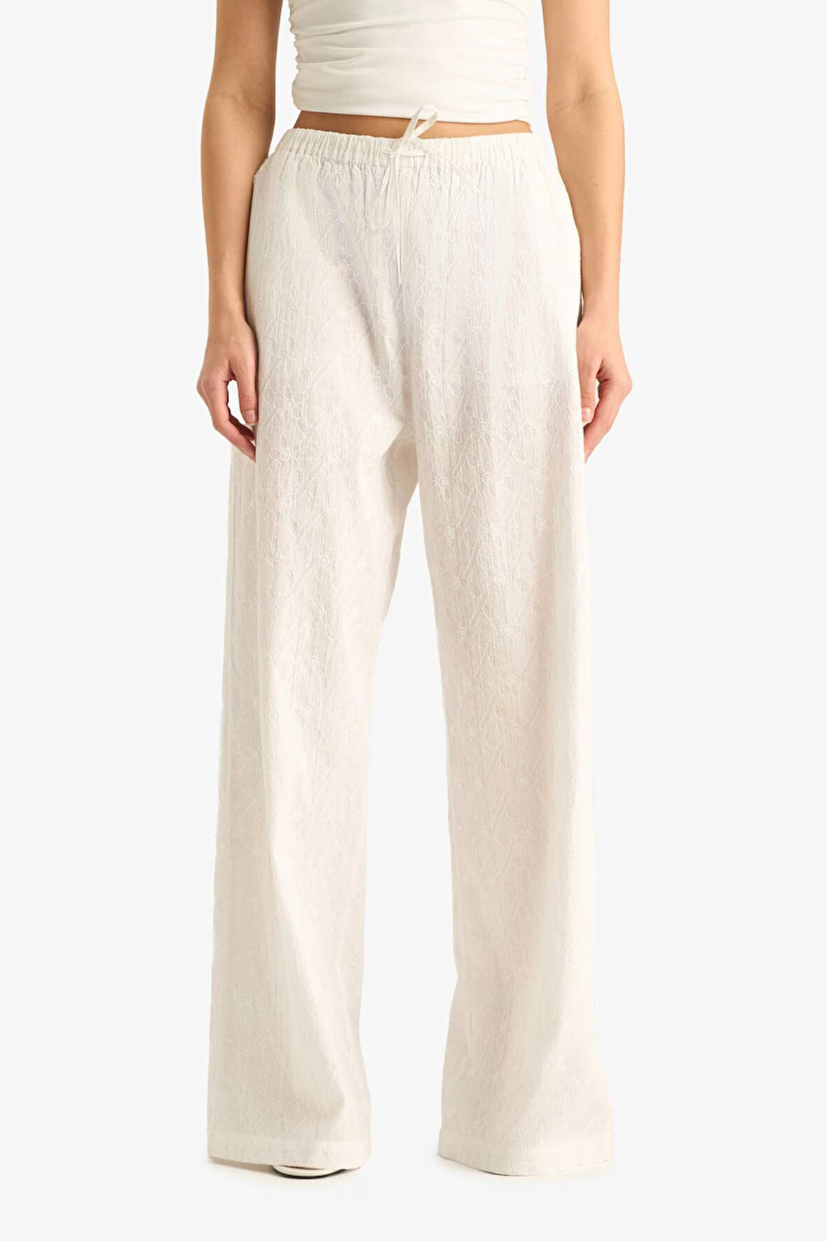 Wide Leg Çift Cepli Beli Lastikli Standart Boy Brode Pantolon