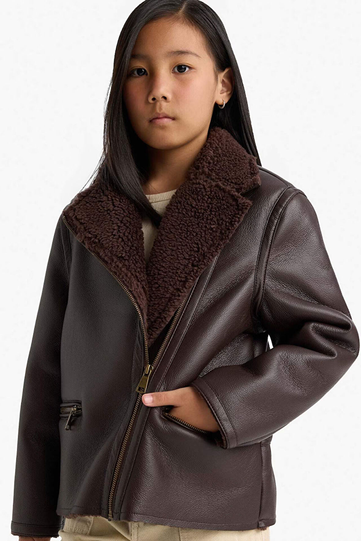 Kız Çocuk Pelüş Astar Fermuarlı Cepli Mont