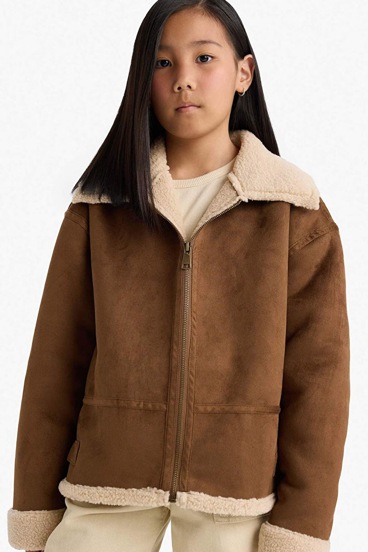 Kız Çocuk Pelüş Astar Fermuarlı Mont