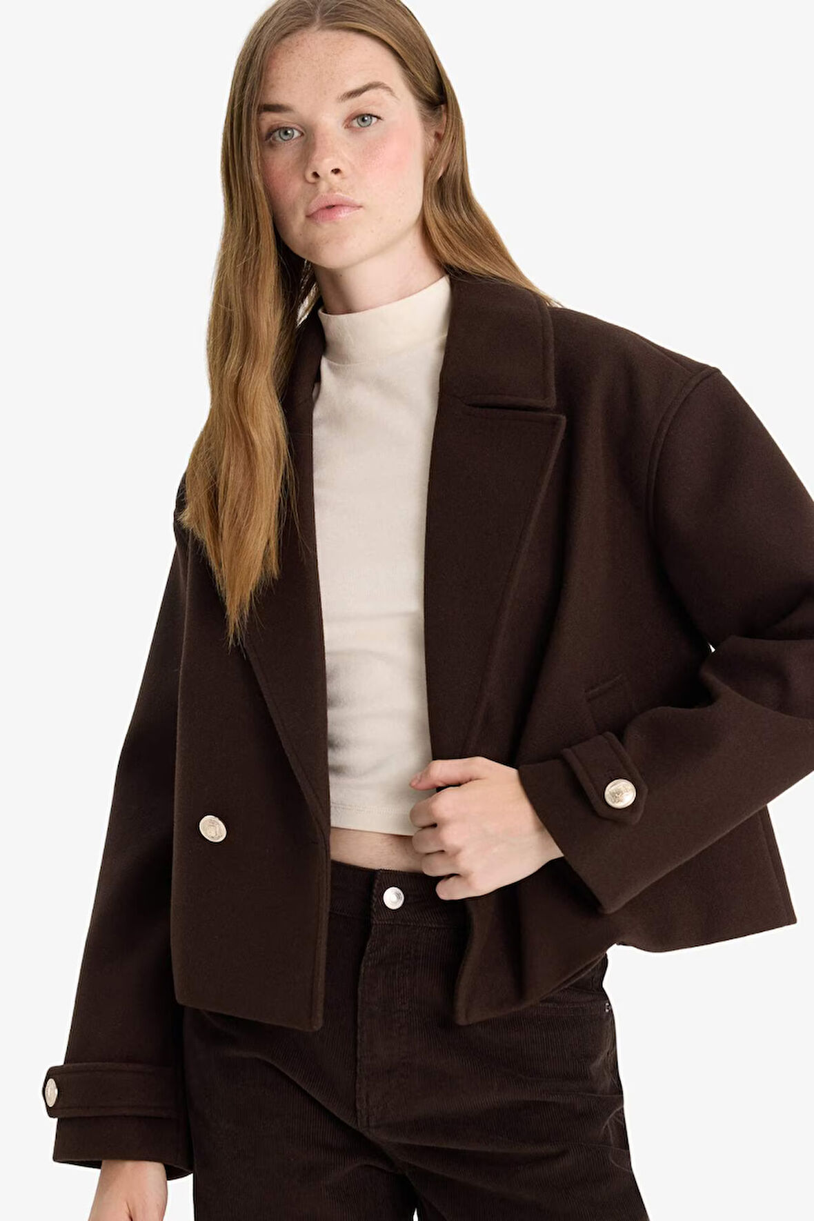 Regular Fit Düğmeli Kaşe Kaban