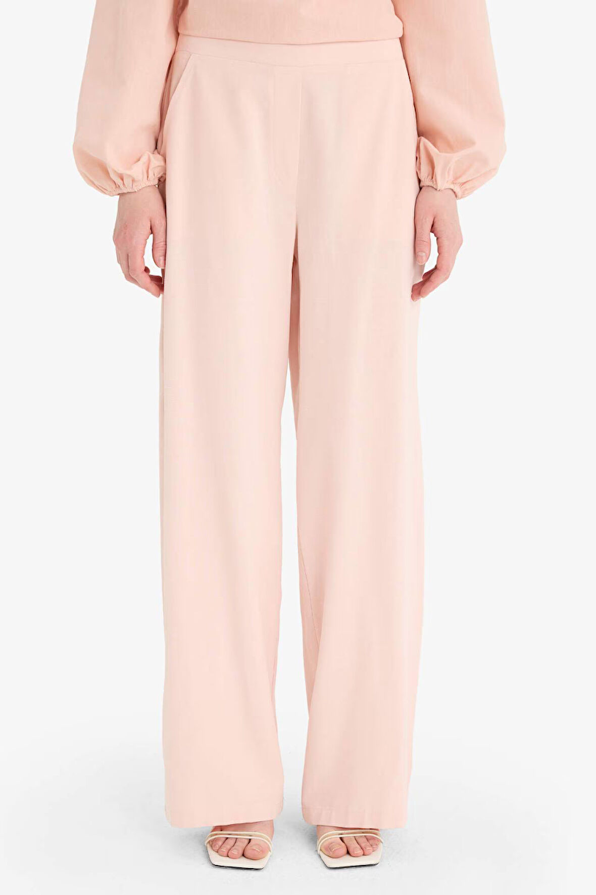 Wide Leg Keten Karışımlı Geniş Paça Pantolon