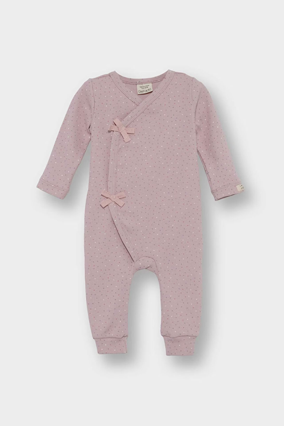 Kız Bebek Yenidoğan Puantiyeli Fitilli Kaşkorse Uzun Kollu Tulum