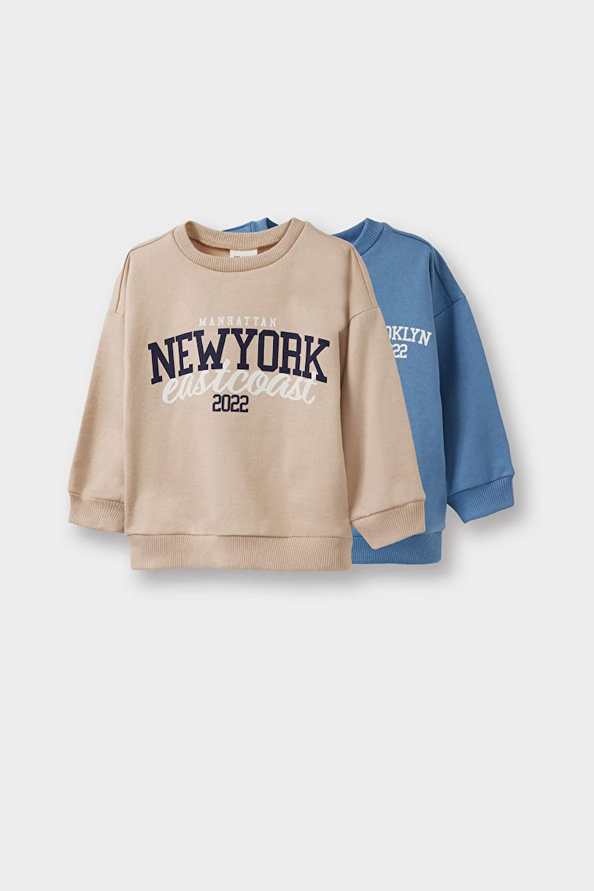 Erkek Bebek Bisiklet Yaka Baskılı İçi Yumuşak Tüylü 2'li Sweatshirt
