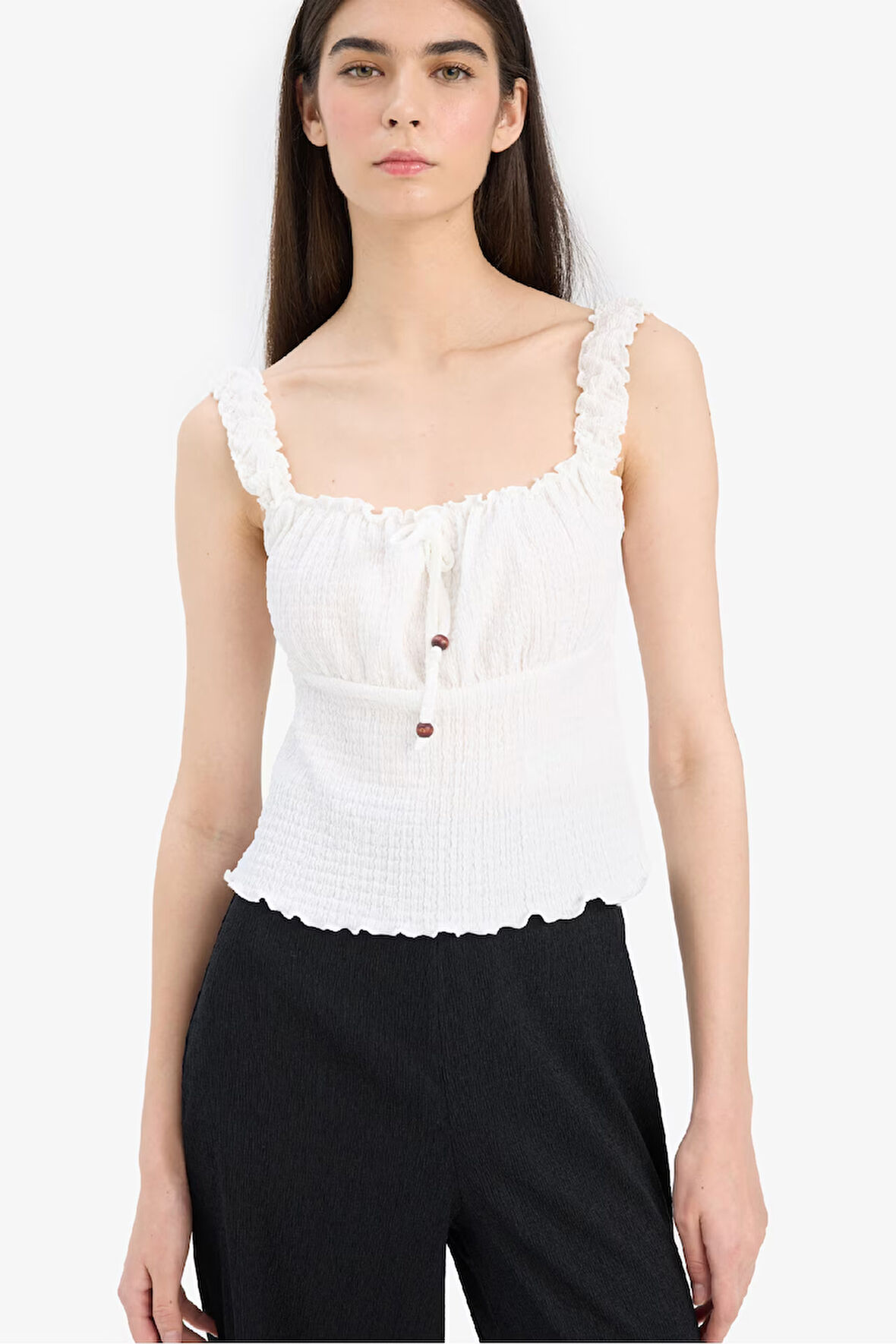 DeFacto Slim Fit Dar Kesim Kare Yaka Bürümcük Beyaz Atlet F3186AX25SMWT16