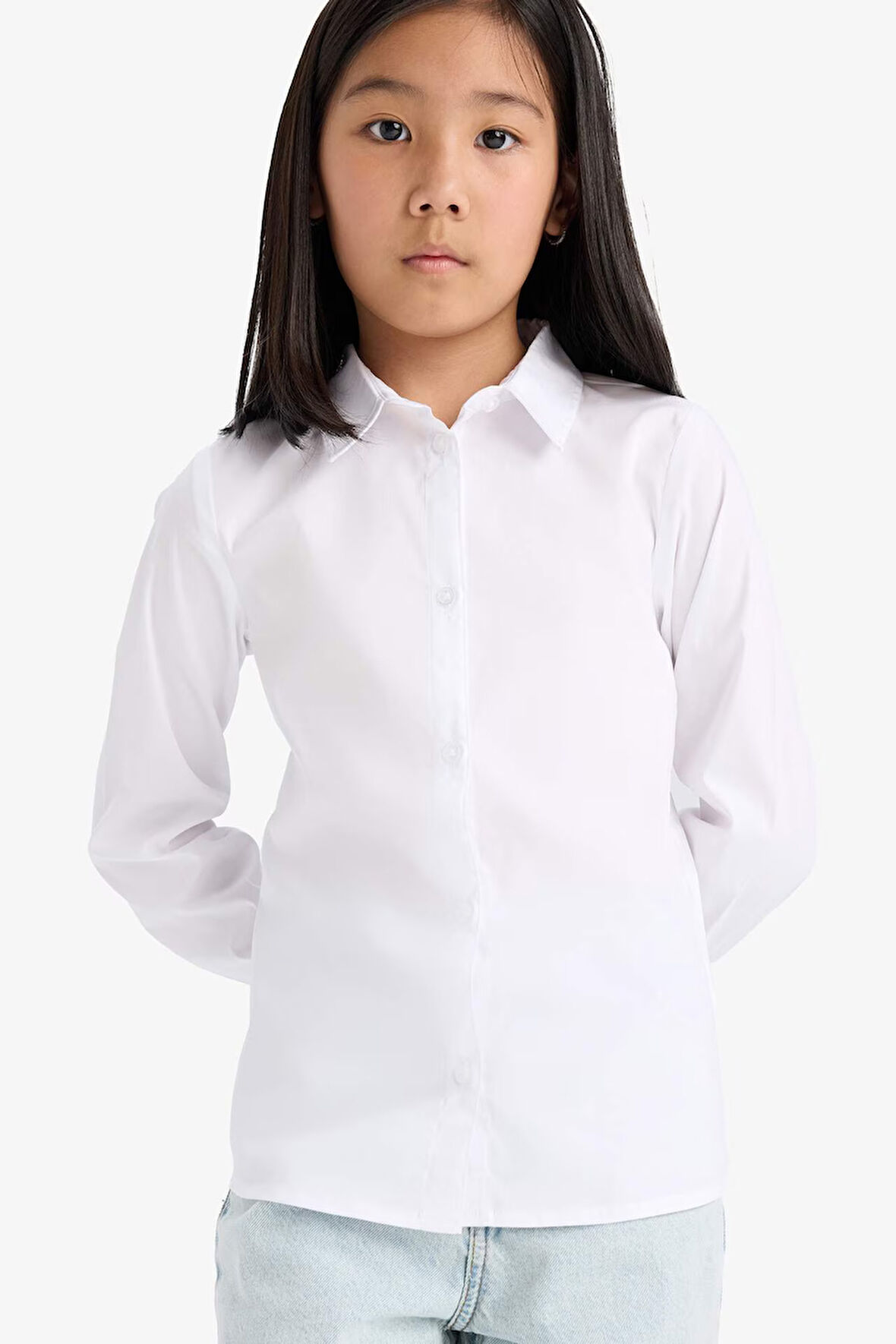 Kız Çocuk Okula Dönüş Slim Fit Dar Kesim Bengalin Uzun Kollu Gömlek