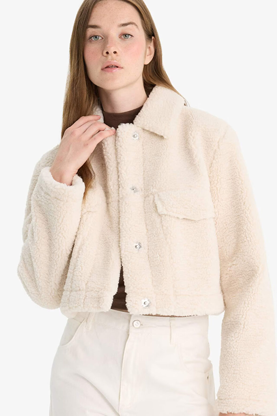 Regular Fit Çıtçıtlı Suni Kürk Mont