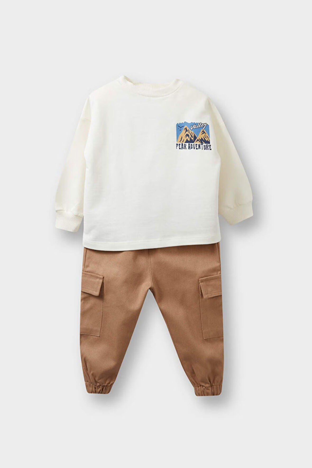 Erkek Bebek 2'li Takım Baskılı Sweatshirt Kargo Cepli Pantolon