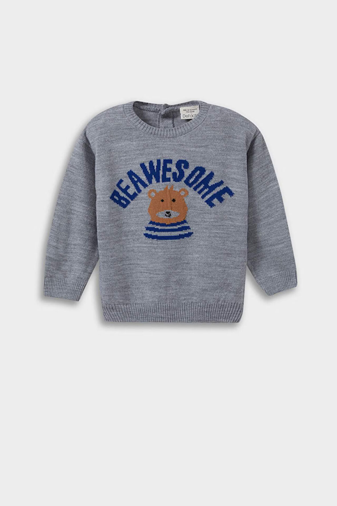 Erkek Bebek Bisiklet Yaka Ayı Baskılı Kazak