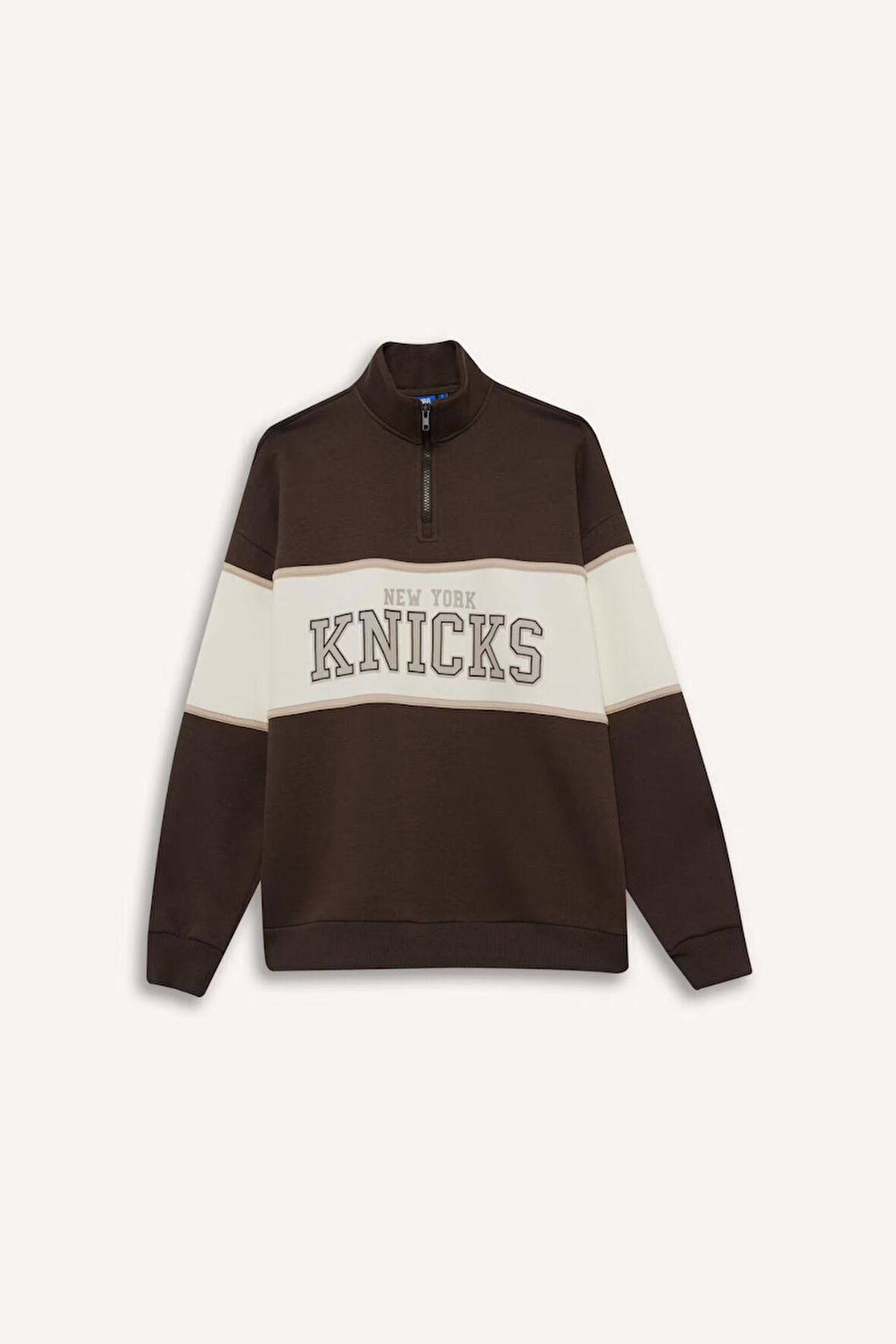 DeFactoFit NBA New York Knicks Oversize Fit Yarım Fermuarlı Sporcu Sweatshirt