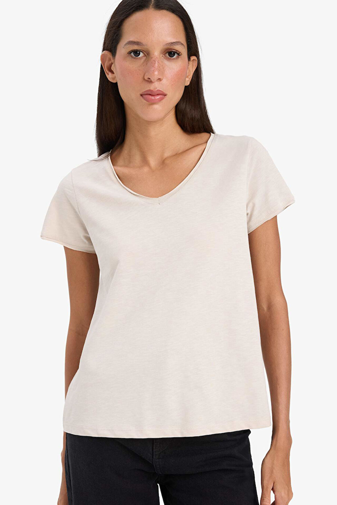 DeFacto Regular Fit V Yaka Basic Düz Kısa Kollu Tişört K1507AZ25SMBG186
