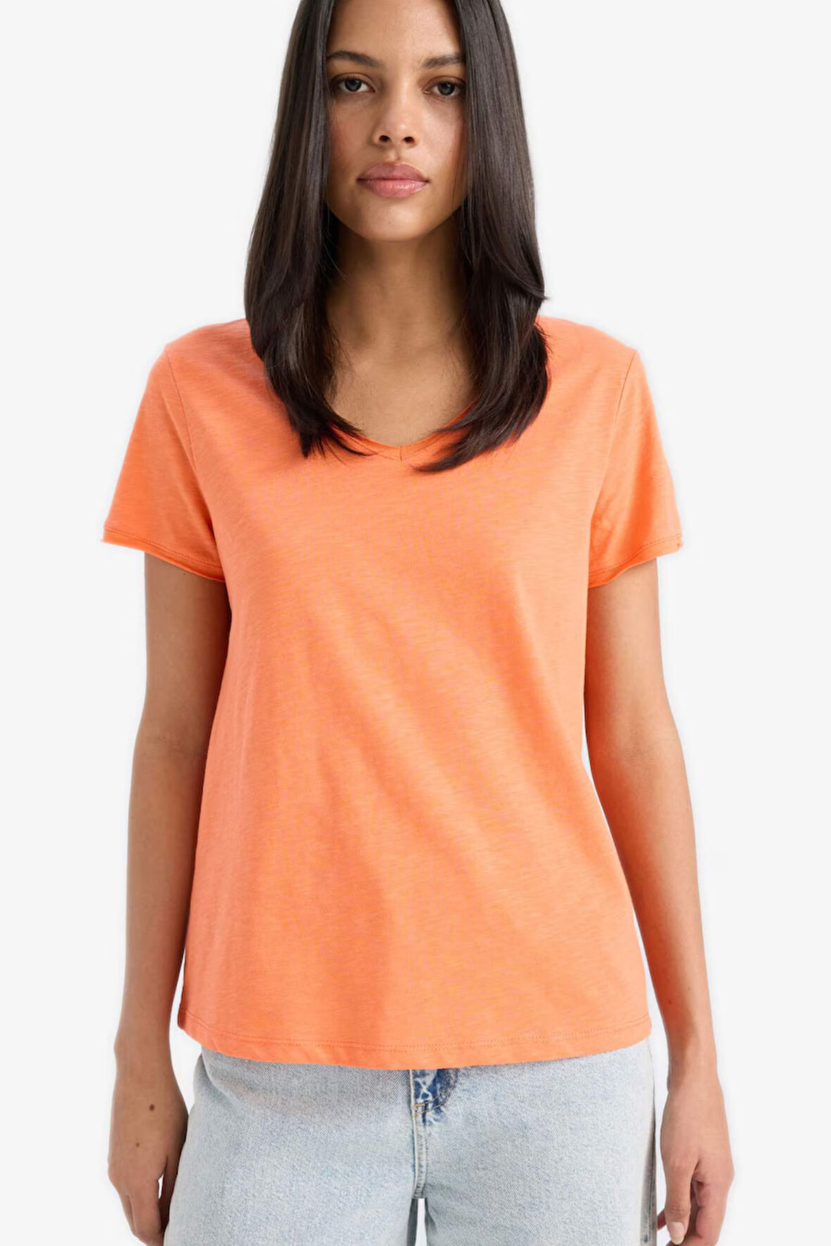 DeFacto Regular Fit V Yaka Basic Düz Kısa Kollu Tişört K1507AZ25SMOG567