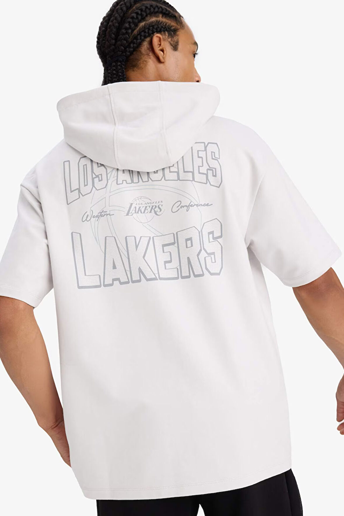 DeFactoFit NBA Los Angeles Lakers Boxy Fit Kapüşonlu Sırt Baskılı Kısa Kollu Tişört