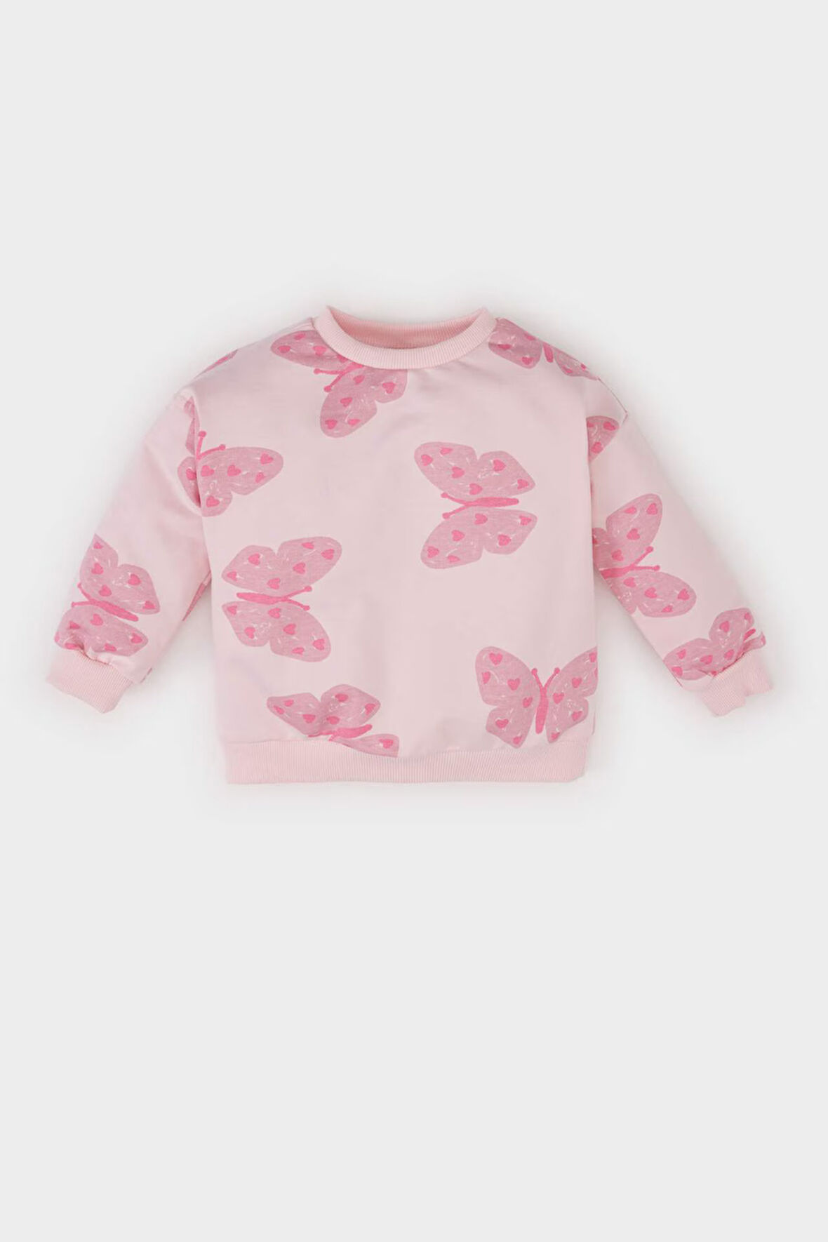 Kız Bebek Bisiklet Yaka Kelebek Desenli İçi Yumuşak Tüylü Sweatshirt
