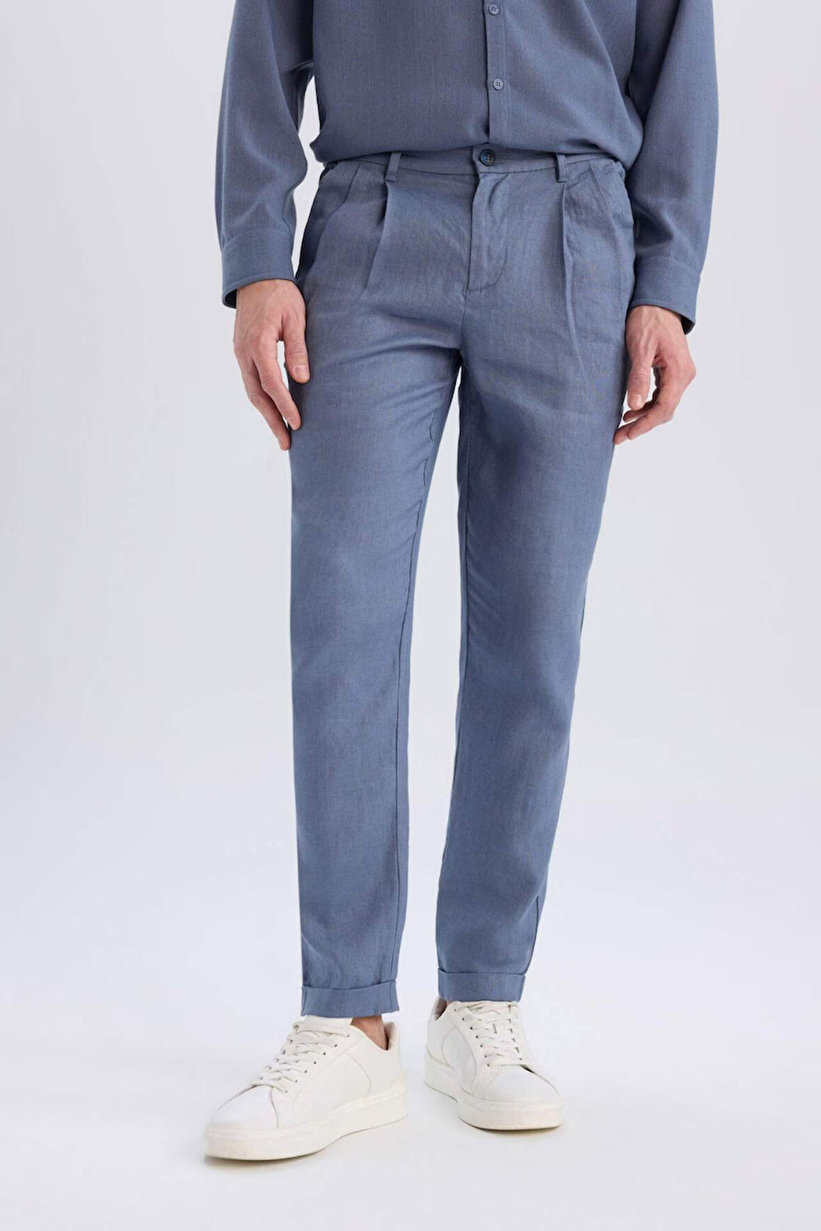%100 Keten Normal Kesim Crop Duble Paça Yazlık Kumaş Pantolon
