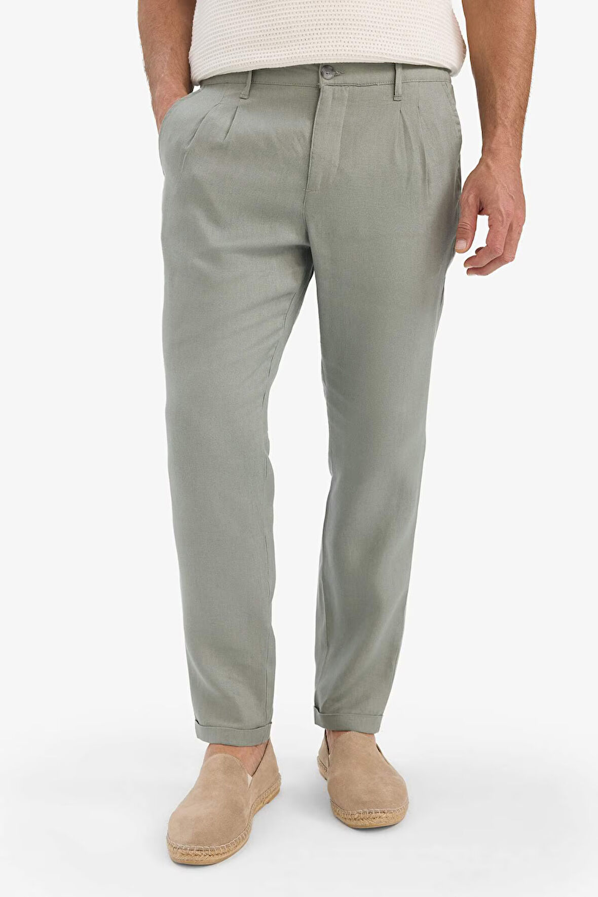 DeFacto %100 Keten Normal Kesim Crop Duble Paça Yazlık Kumaş Pantolon C1826AX25SMKH433