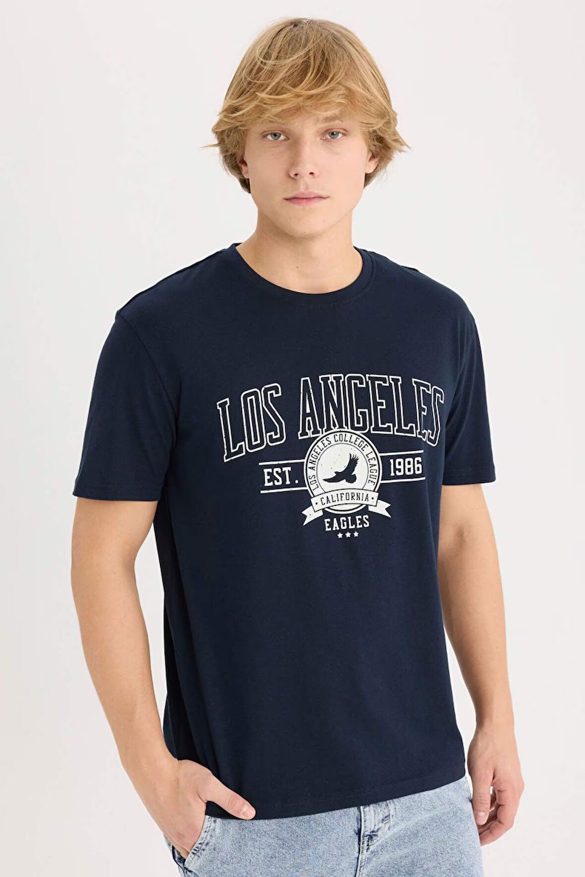 Regular Fit Bisiklet Yaka Baskılı Kısa Kollu Tişört