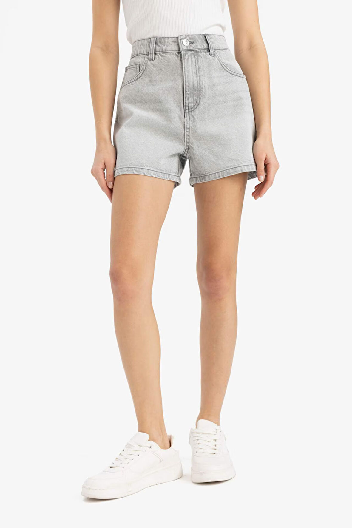 Mom Fit Yüksek Bel Kısa Paça Jean Şort