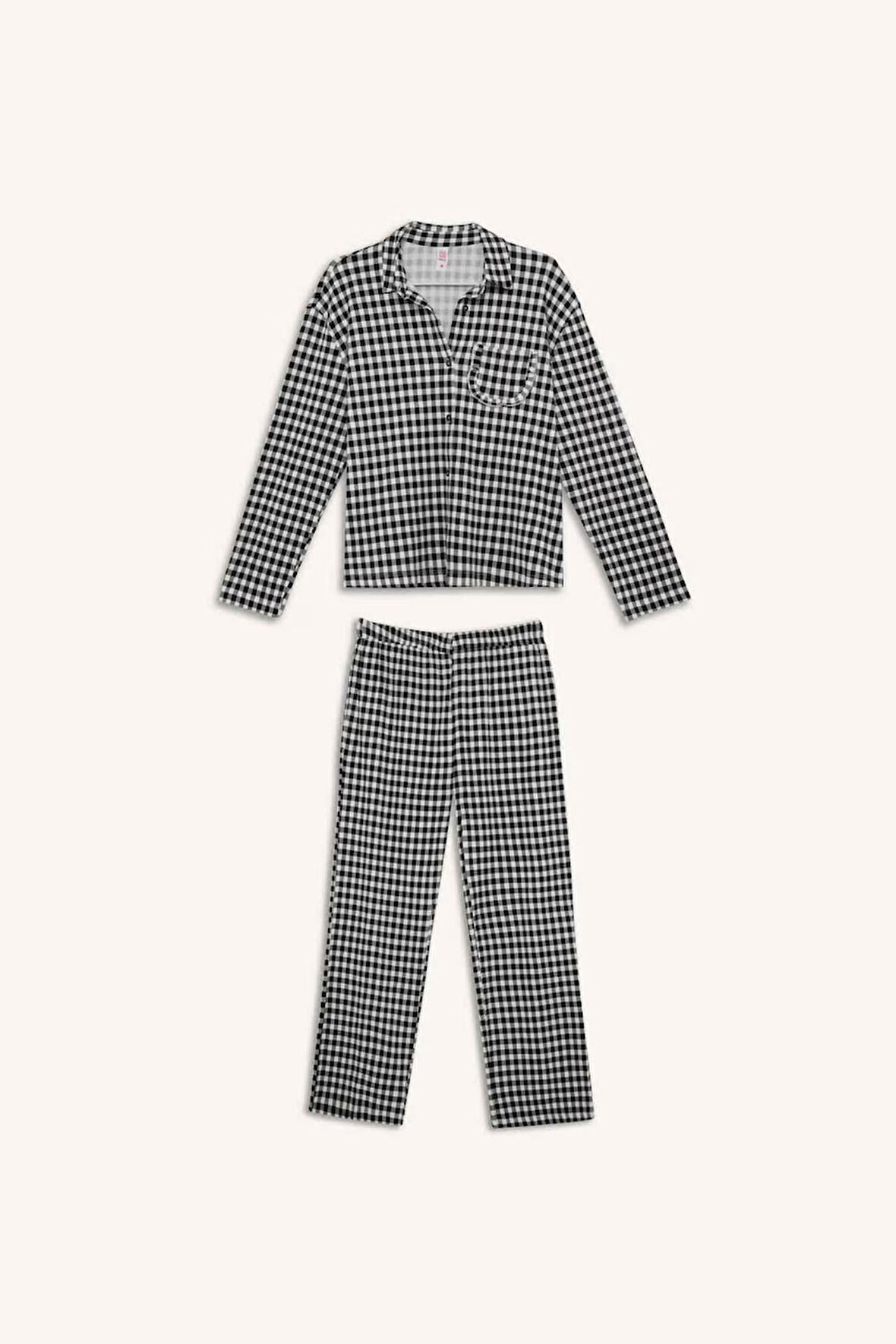 DeFacto Pijama Takımı Kareli Uzun Kollu Üst Esnek Belli Uzun Altı-Fall in Love E3464AX25SPBK81