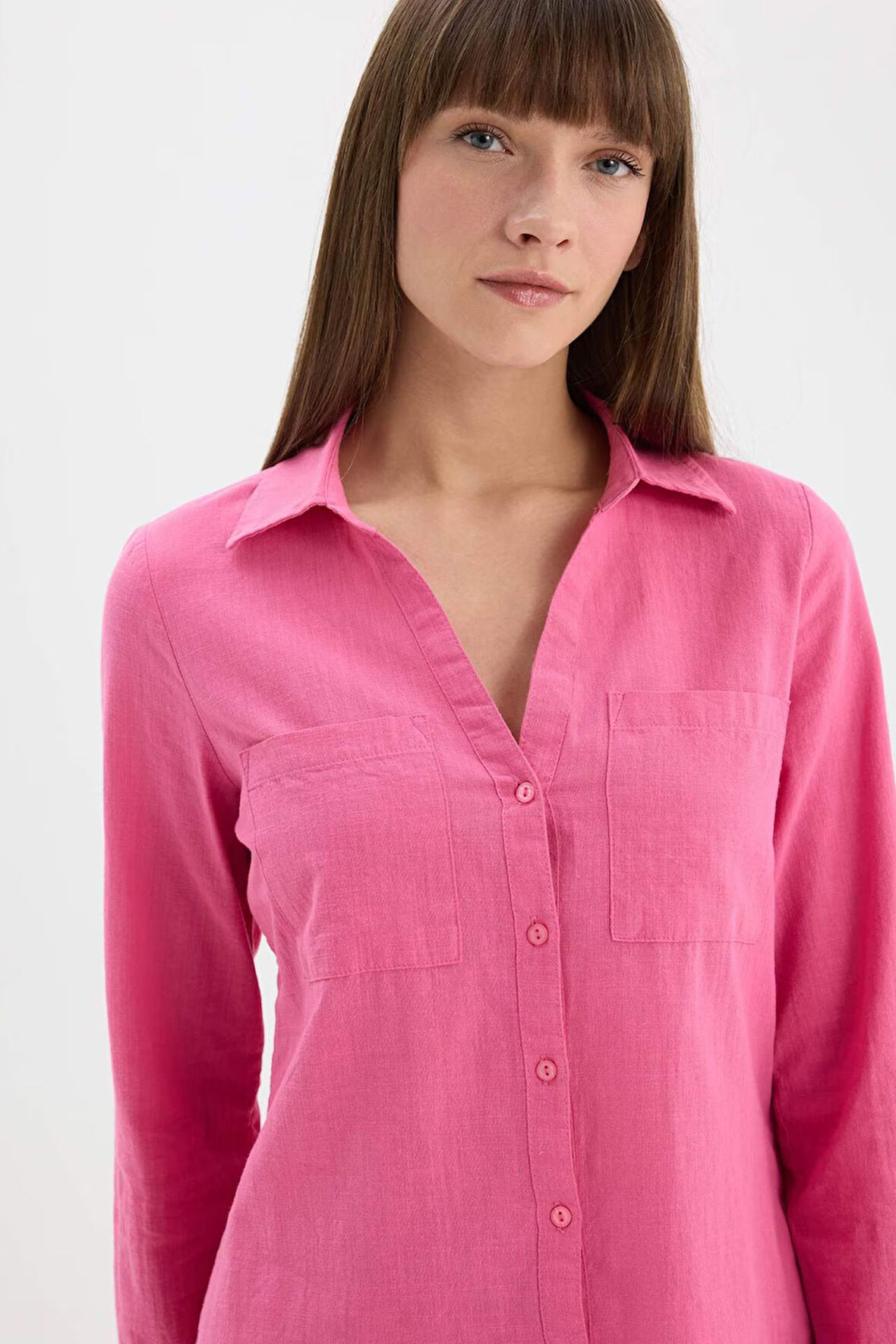 DeFacto Regular Fit Basic Düz Keten Karışımlı Uzun Kollu Gömlek V2522AZ25SPPN678