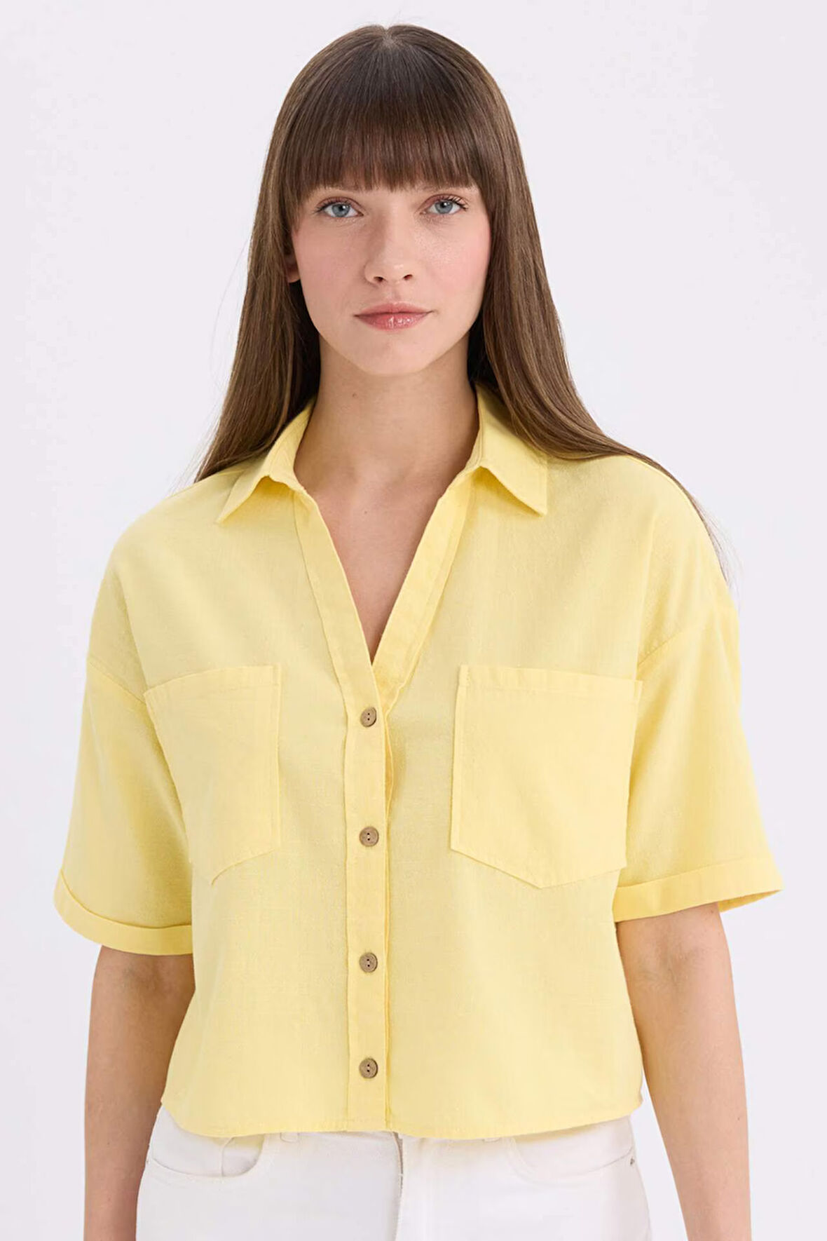 Boxy Fit Basic Düz Kısa Kollu Gömlek