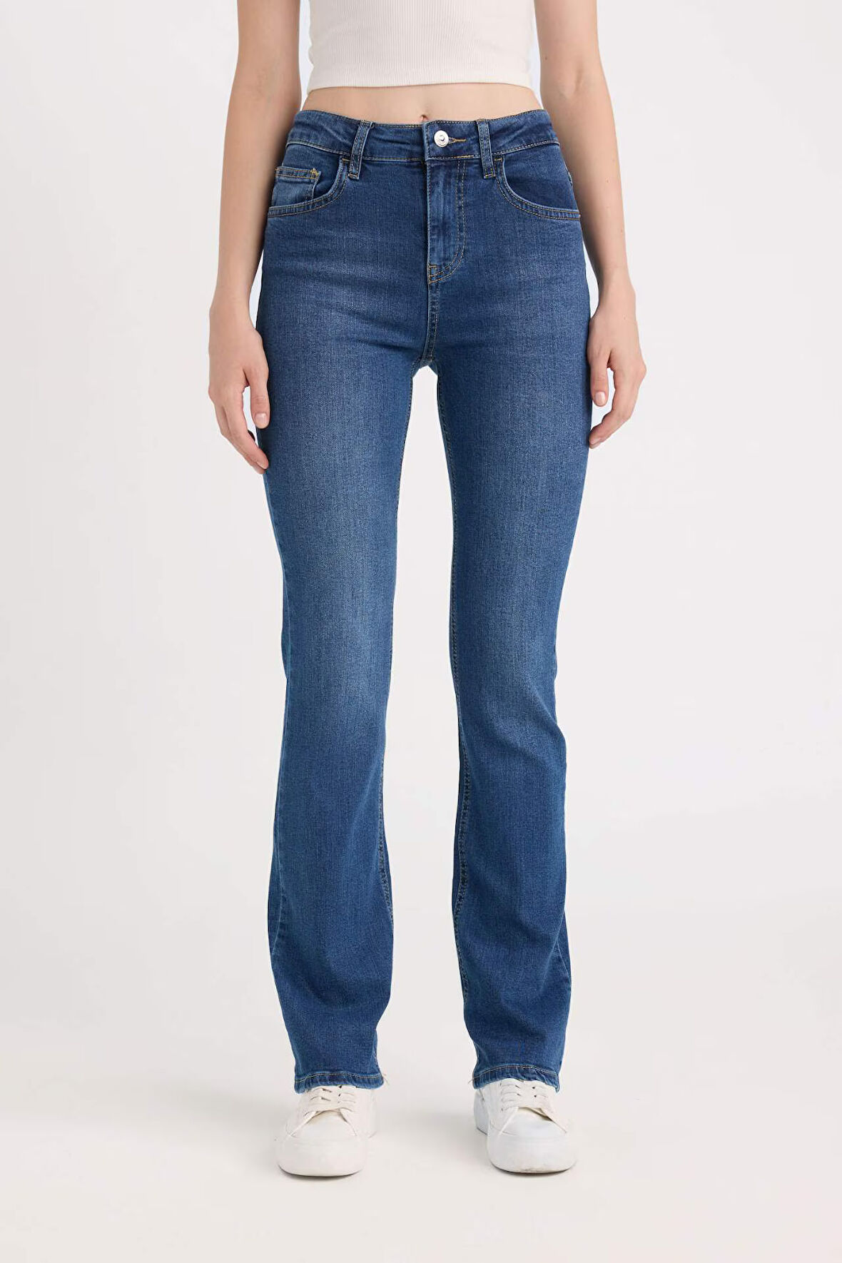 Bootcut Normal Bel Cepli Uzun Jean Yıkamalı Pantolon