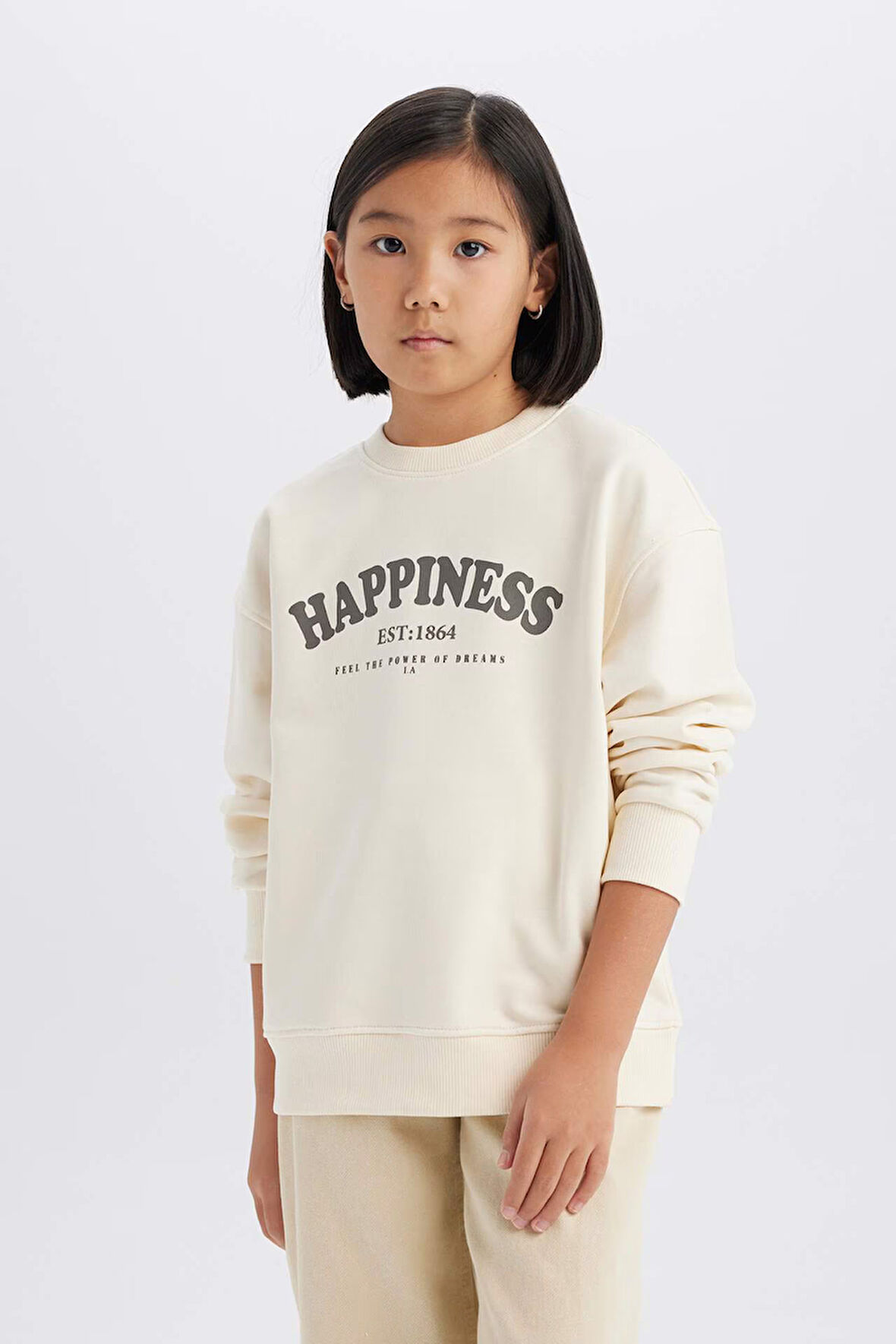 DeFacto Kız Çocuk Relax Fit Bisiklet Yaka Baskılı Sweatshirt D9078A825SPER134