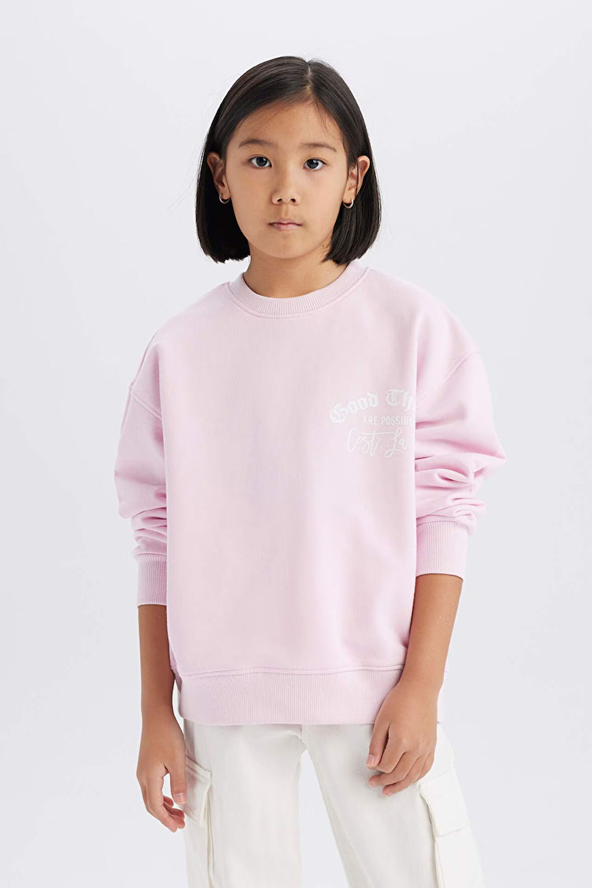 DeFacto Kız Çocuk Relax Fit Bisiklet Yaka Baskılı Sweatshirt D9078A825SPPN47