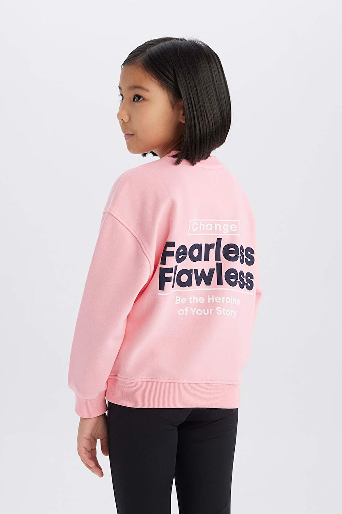 Kız Çocuk Relax Fit Bisiklet Yaka Sırt Baskılı Sweatshirt