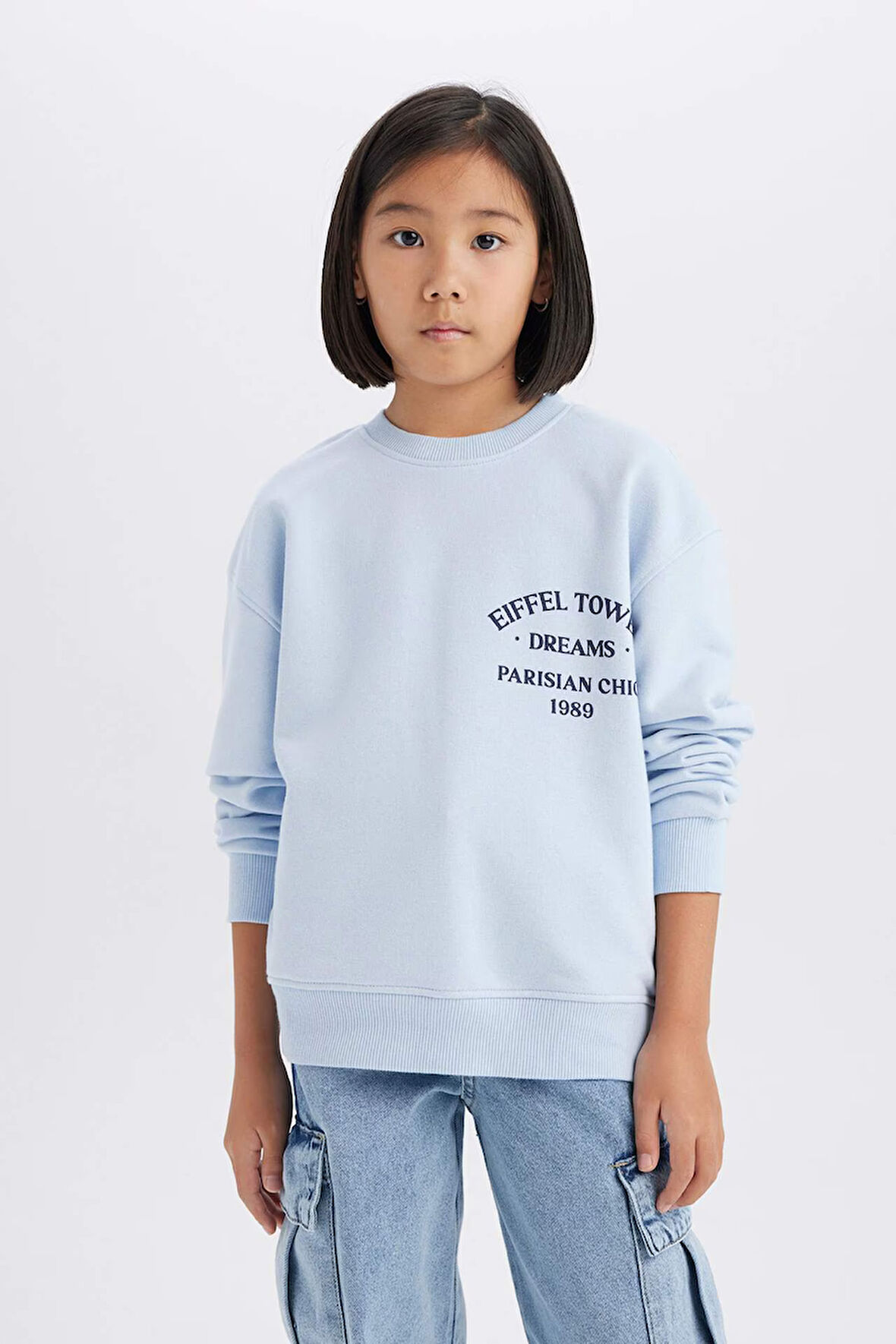 Kız Çocuk Relax Fit Bisiklet Yaka Baskılı Sweatshirt