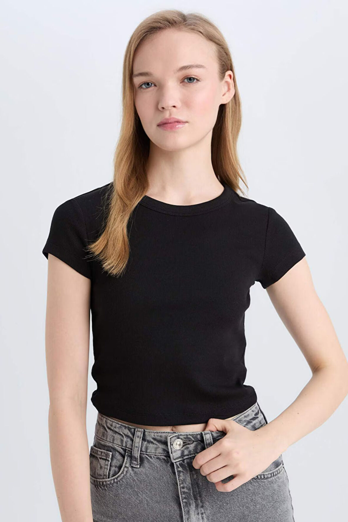 Coool Fitted Fitilli Kaşkorse Basic Düz  Kısa Kollu Tişört