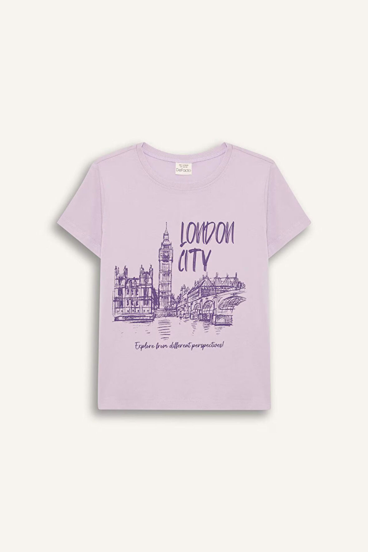 DeFacto Kız Çocuk Bisiklet Yaka Baskılı Kısa Kollu Tişört E0349A825SMPR143