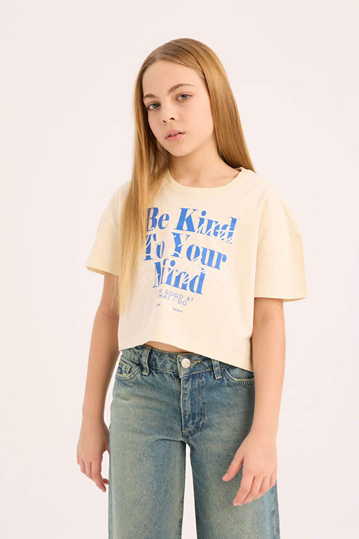 DeFacto Kız Çocuk Bisiklet Yaka Baskılı Kısa Kollu Tişört E0352A825SMER134