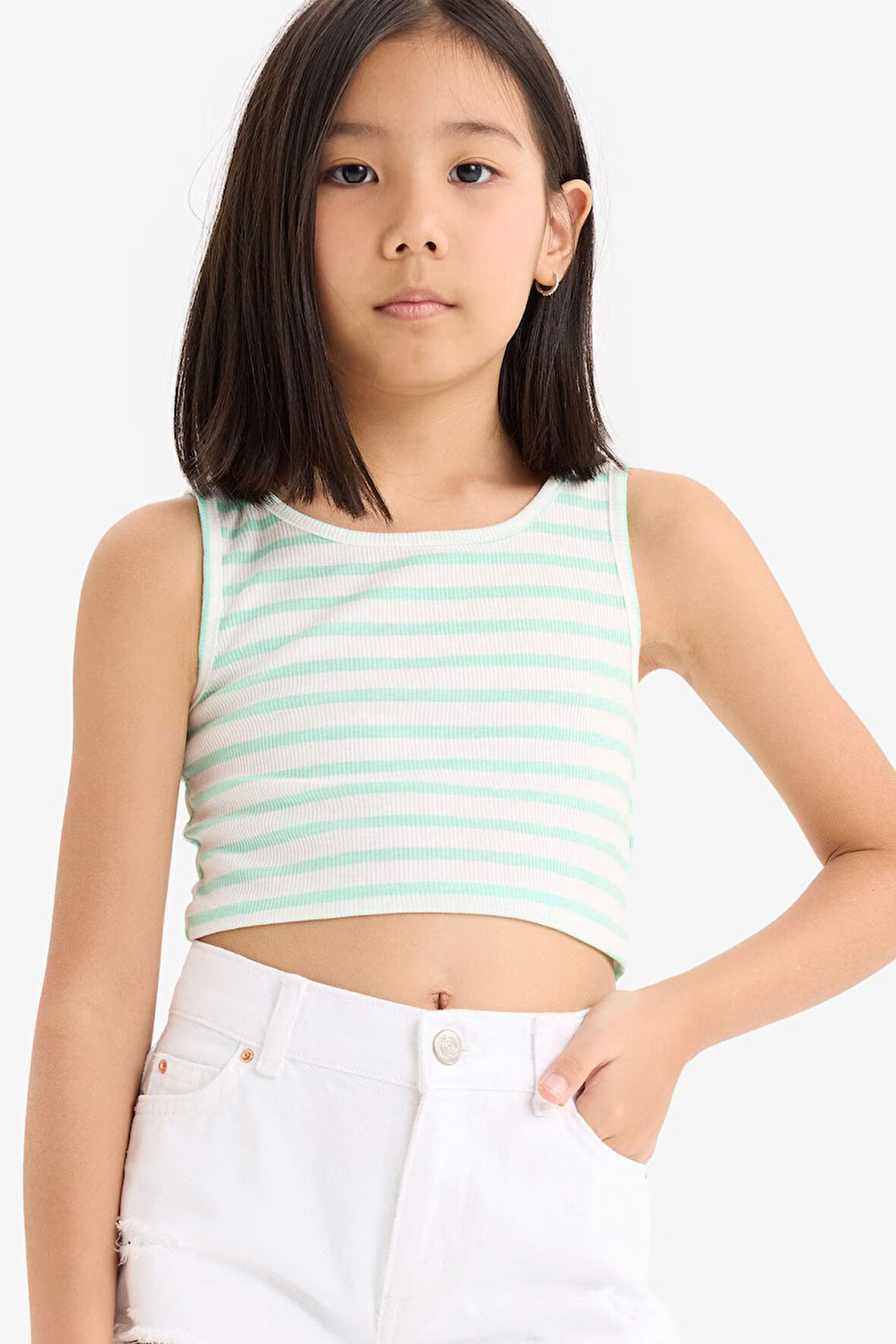 DeFacto Kız Çocuk Bisiklet Yaka Çizgili Atlet Z7814A625HSGN240