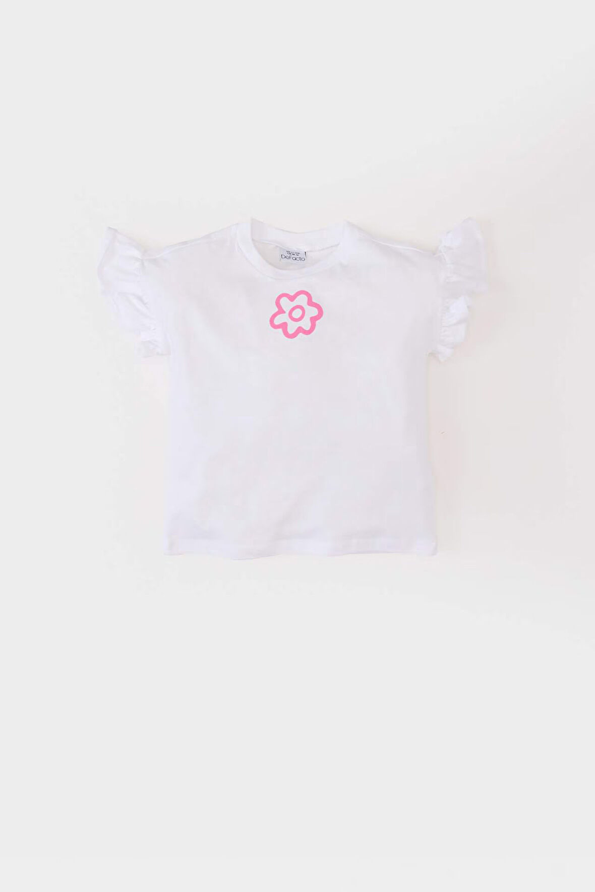 Kız Bebek Bisiklet Yaka Çiçekli Kısa Kollu Tişört