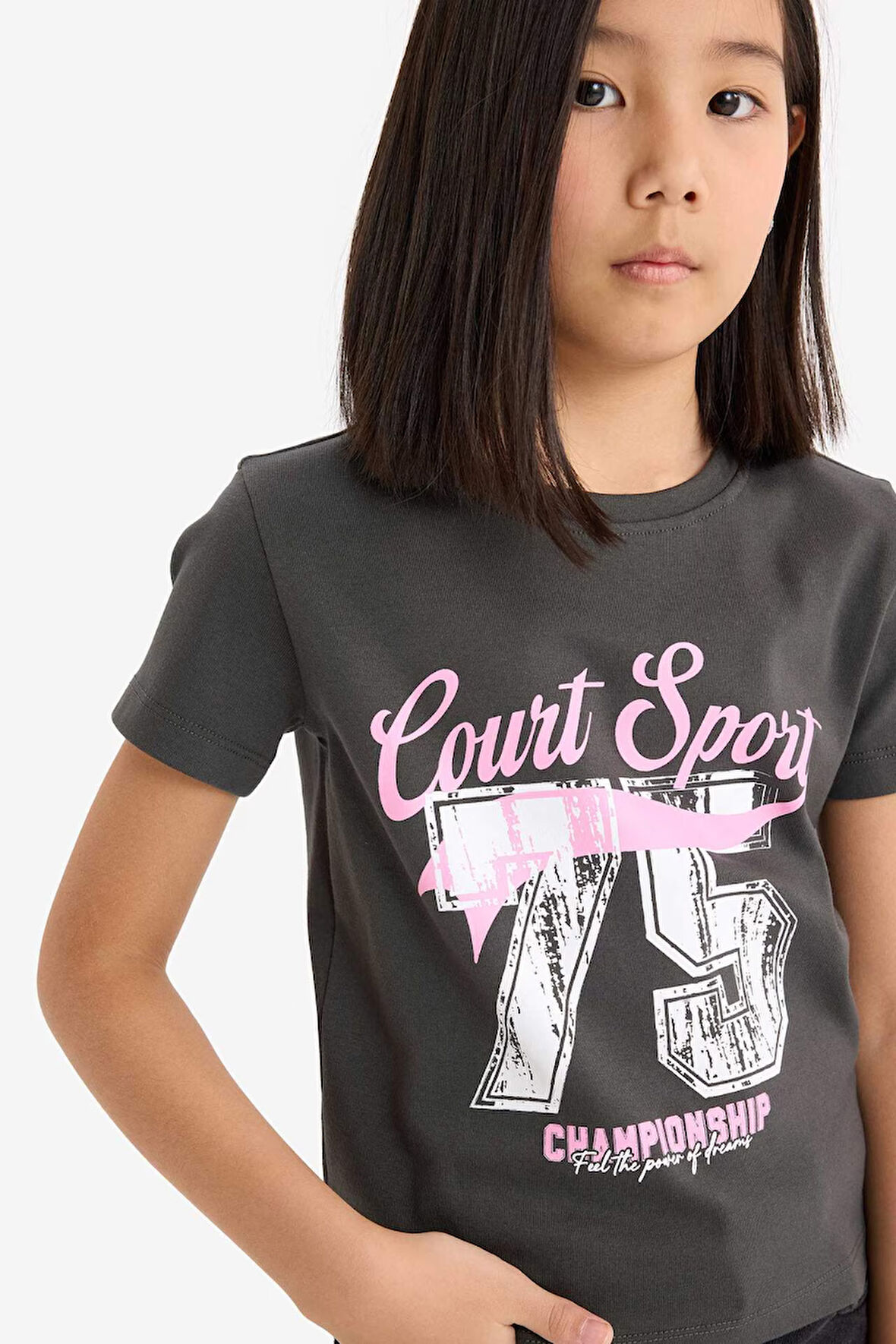 DeFacto Kız Çocuk Slim Fit Dar Kesim Bisiklet Yaka Ribana Kısa Kollu Tişört E0366A825SMAR211