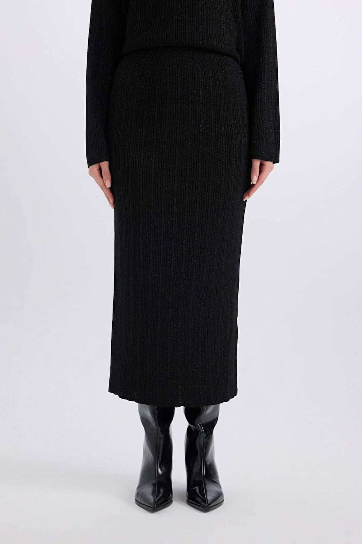 Regular Fit Basic Düz Maxi Triko Etek