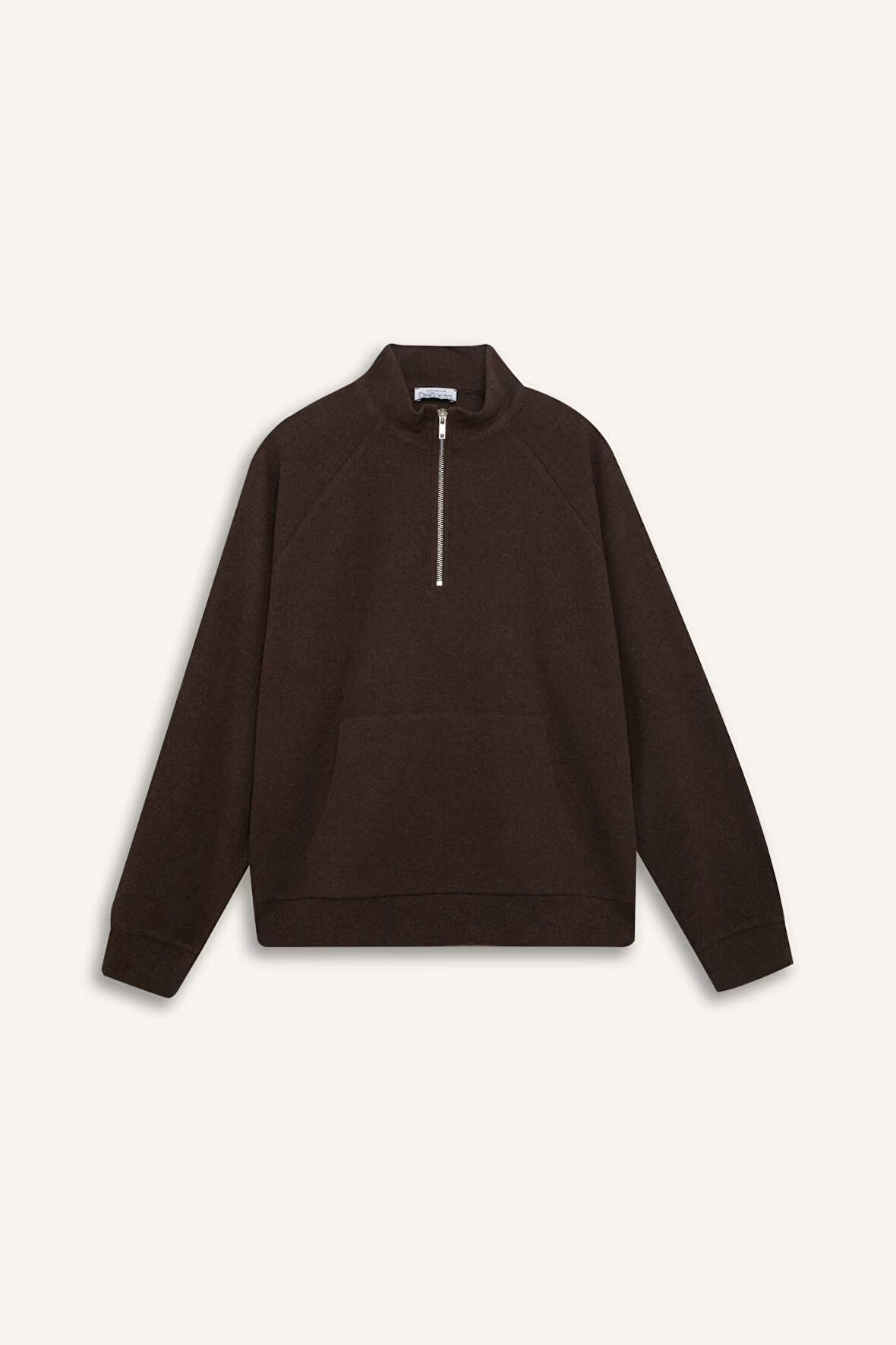 DeFacto Oversize Geniş Kalıp Basic Düz Kanguru Cepli Fermuarlı Polo Yaka Sweatshirt E0741AX24WNBN505