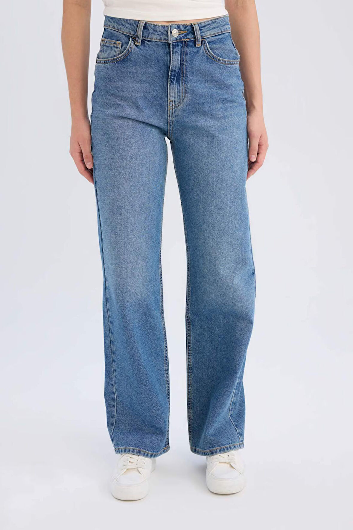 90's Wide Leg Yüksek Bel Geniş Paça Uzun Jean Kar Yıkamalı Pantolon